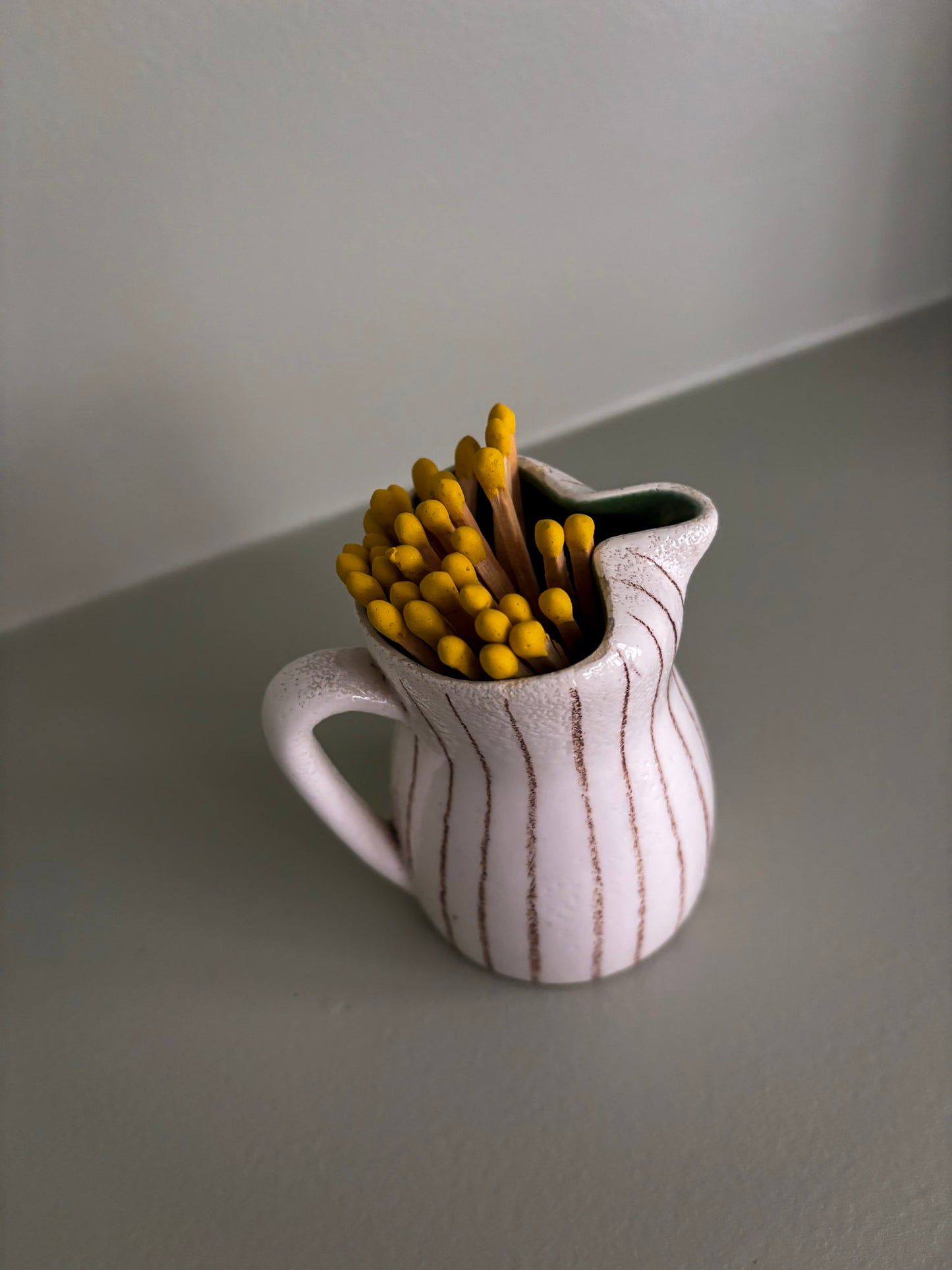 Striped Ceramic Mini Jug Matchstick Holder