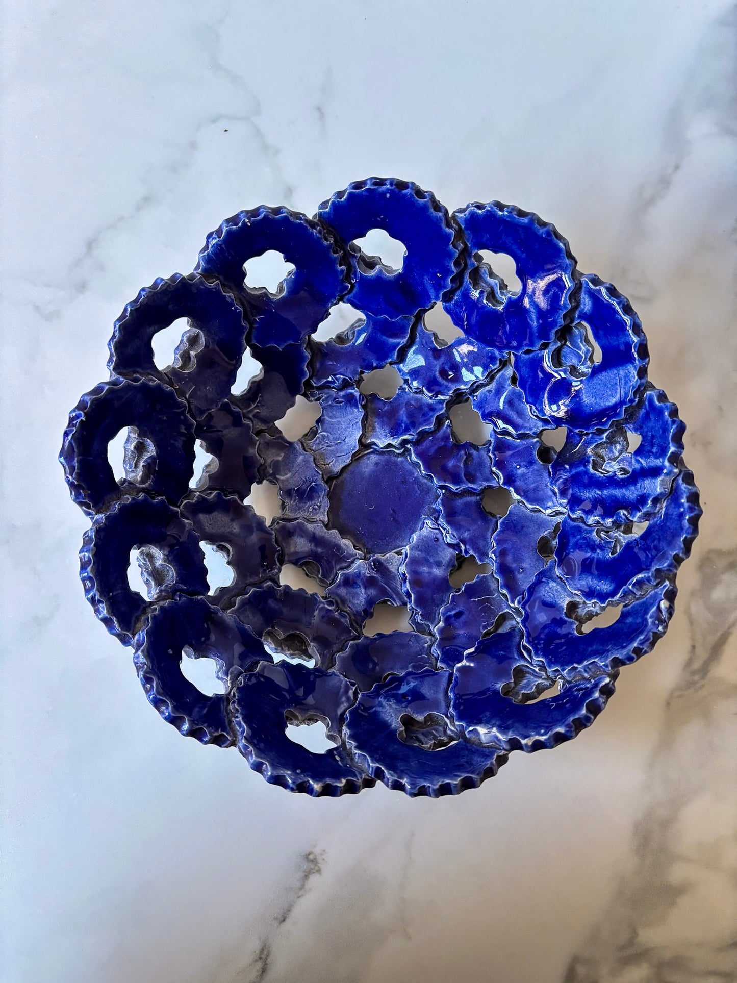 Blue Ceramic Openwork Bowl
