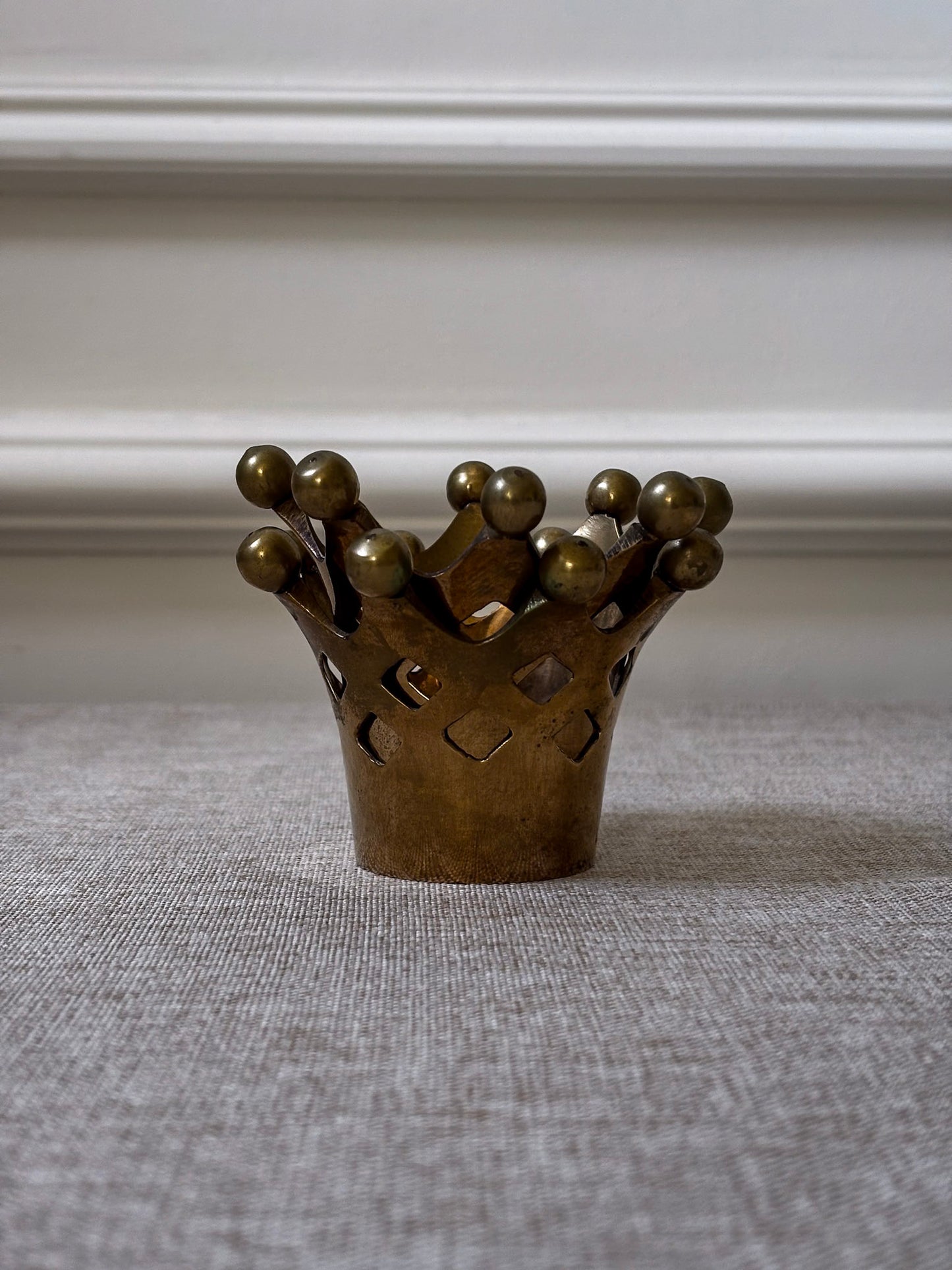 Pair of Vintage Brass Crown Candle Holders | Sculptural Brass Tealight Holders