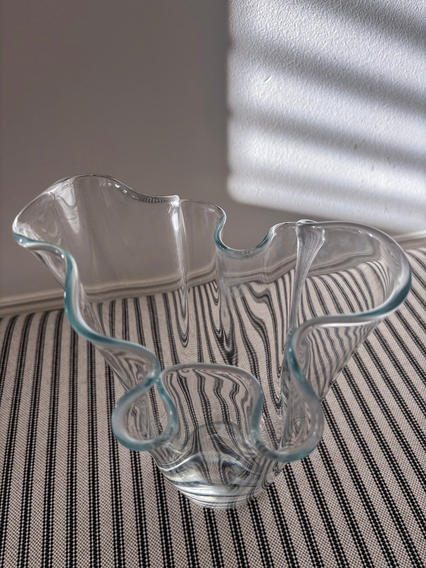 Tall Clear Ruffled-Edge Wavy Glass Vase