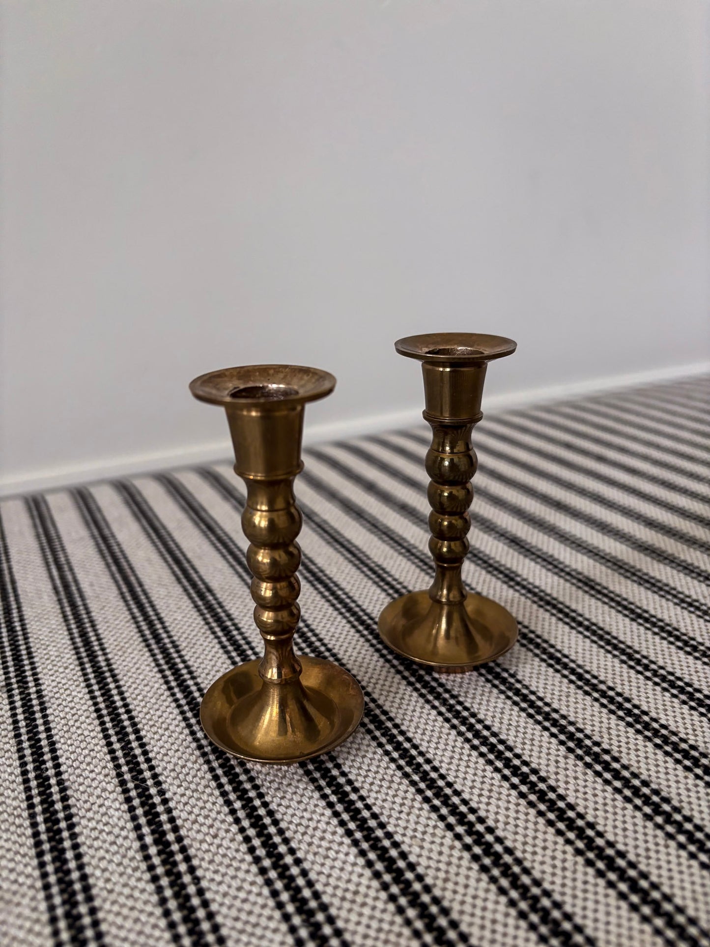 Mini Brass Taper Bobbin Stem Candlestick Holders