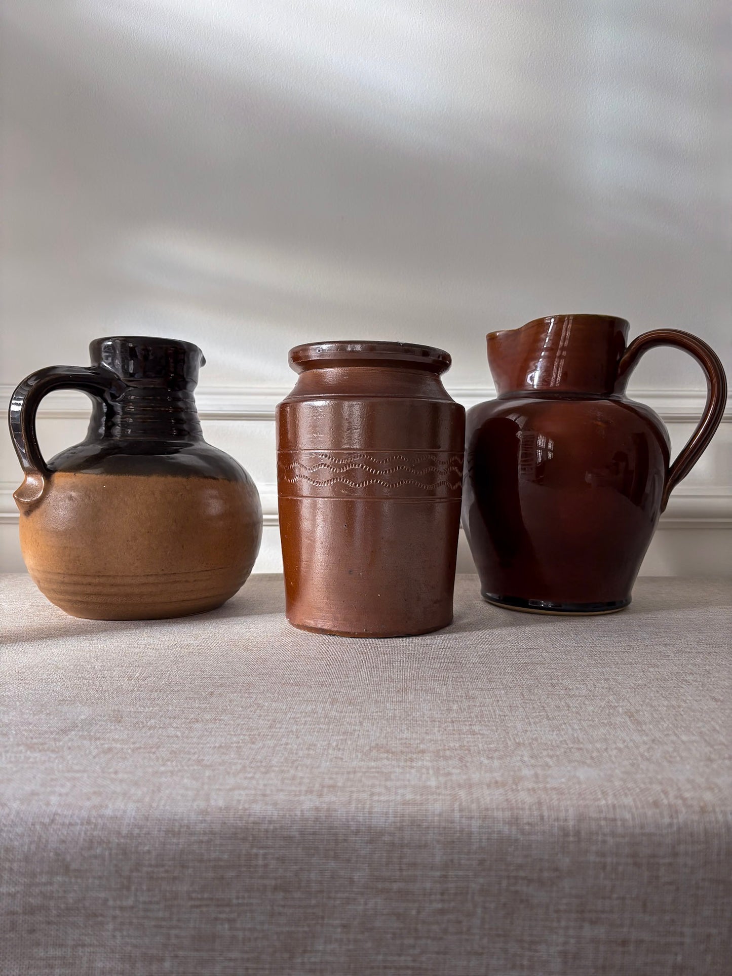 Large Brown Glazed Ceramic Jug