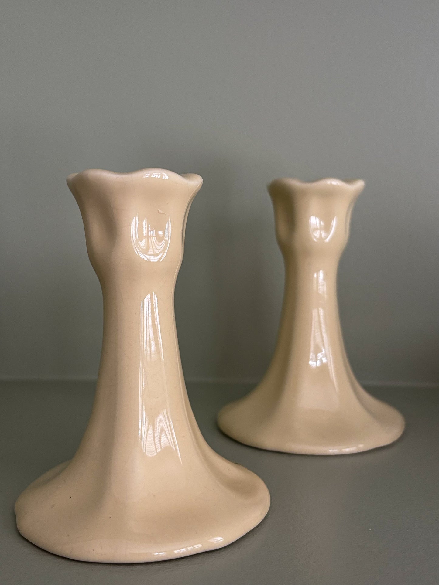 Ceramic Butter Yellow Ruffled Candlesticks