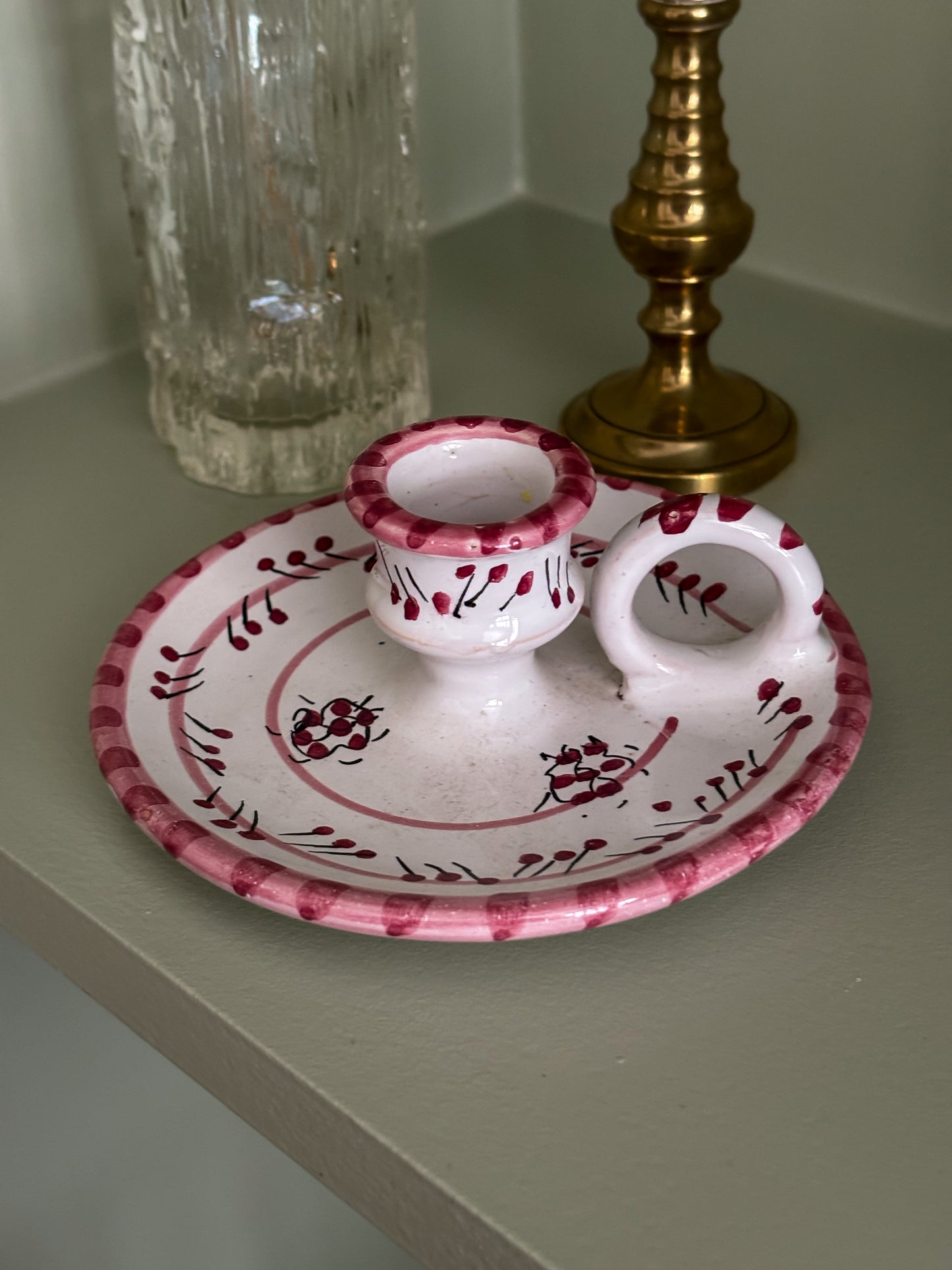 Hand-Painted Italian Pink & White Candlesticks