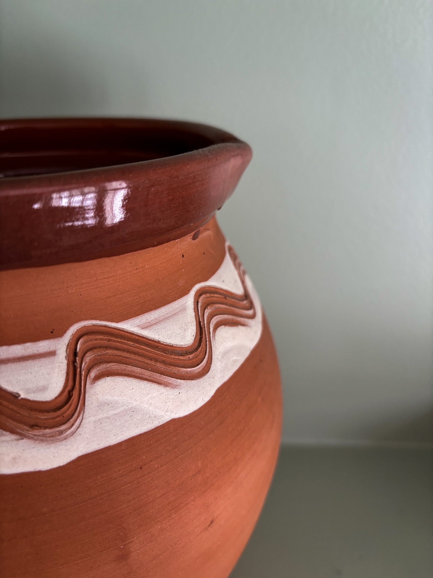Handmade Terracotta Jug with Wave Detail