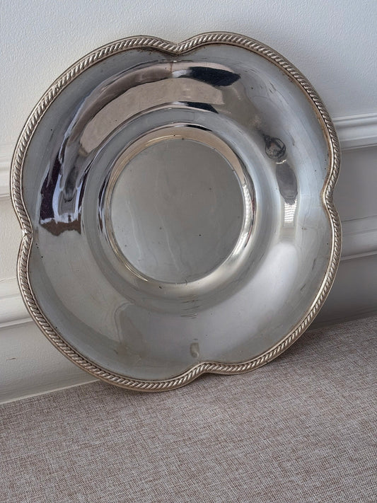 Silver-Plated Scalloped Dish with Rope Edge, Decorative Serving Plate