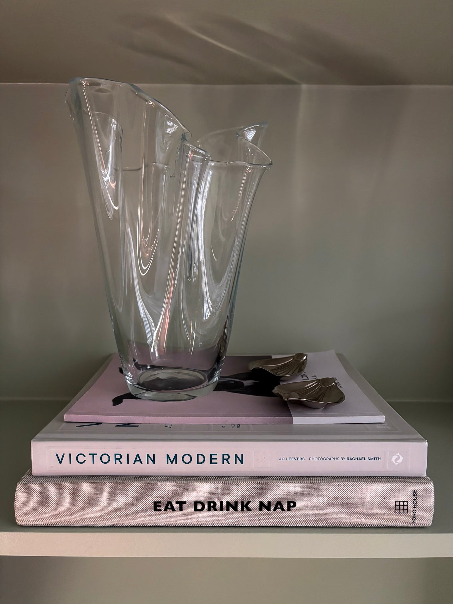 Tall Clear Ruffled-Edge Wavy Glass Vase