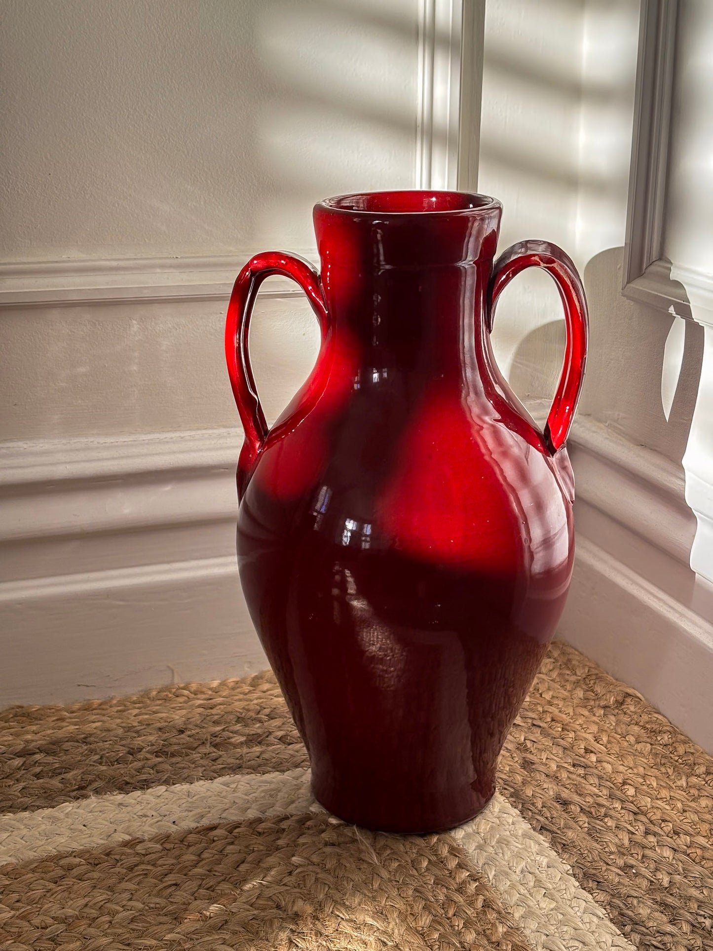 Nicola Fasano Red Glazed Dual-Handle Large Vase – Italian Studio Pottery Accent Piece