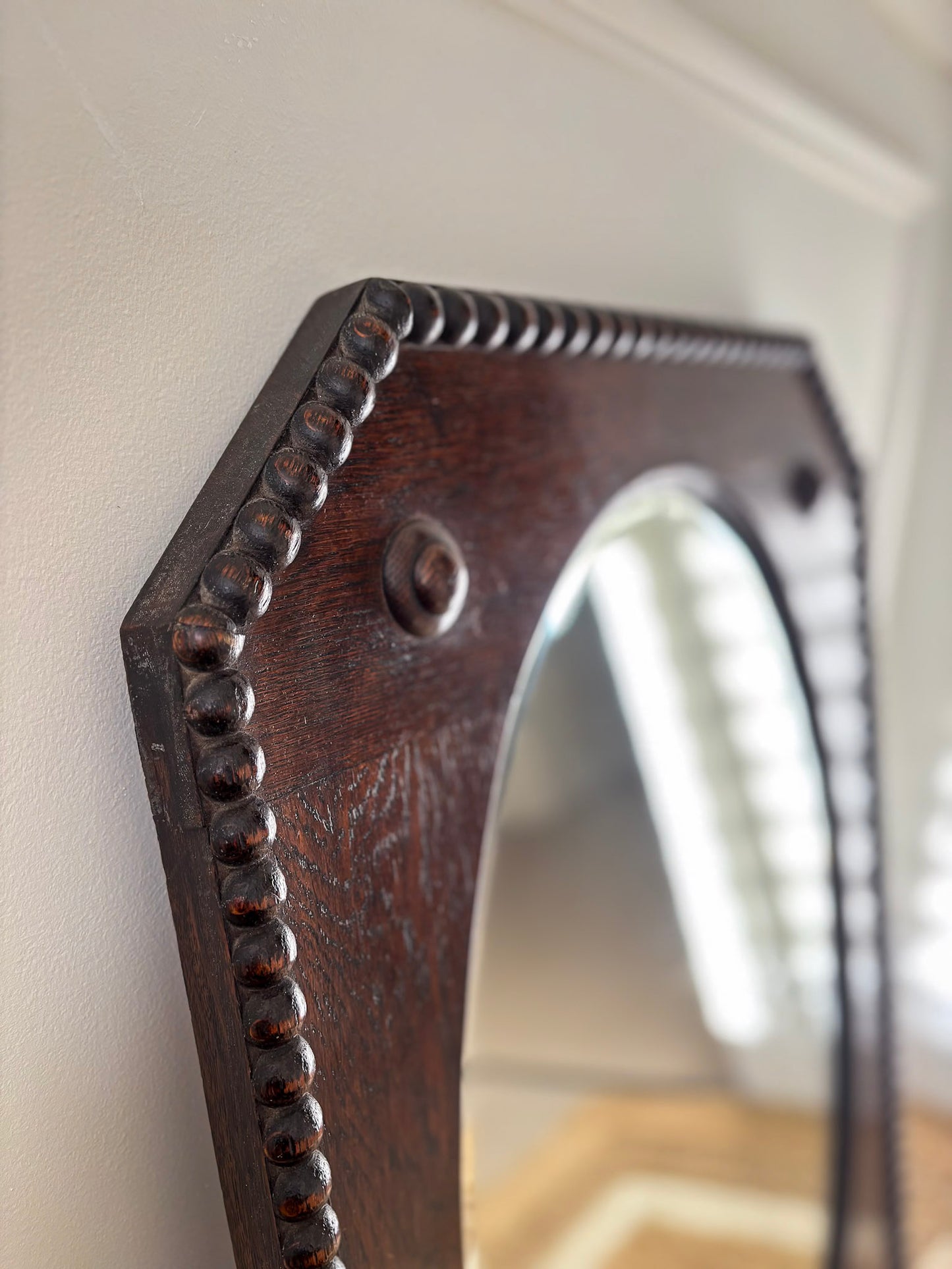 Vintage Beaded-Edge Oak Mirror