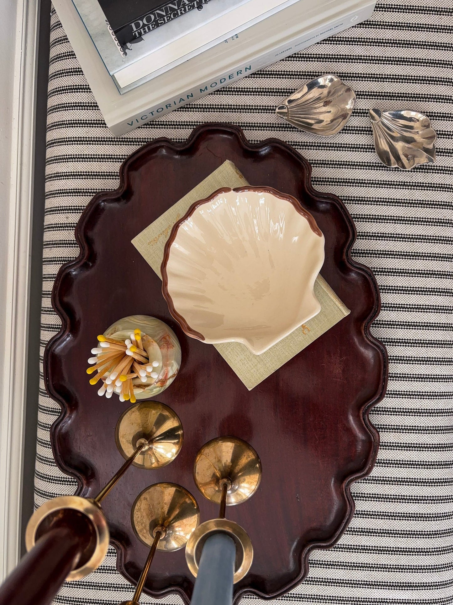 Mahogany Pie-Crust Scalloped Edge Decorative Tray - Wooden Styling Tray for Home Décor