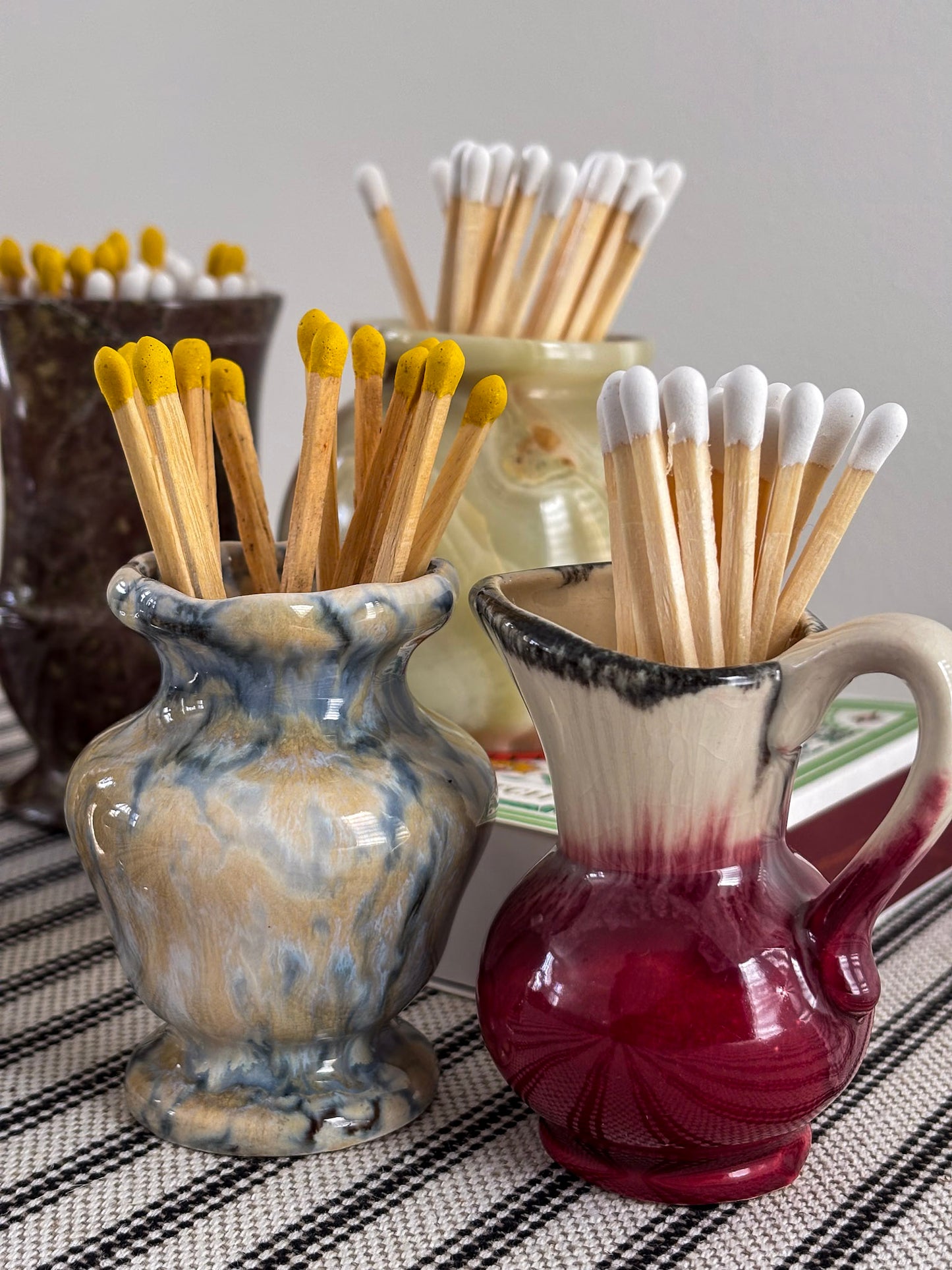 West German Drip-Glaze Ceramic Vessel Matchstick Holder