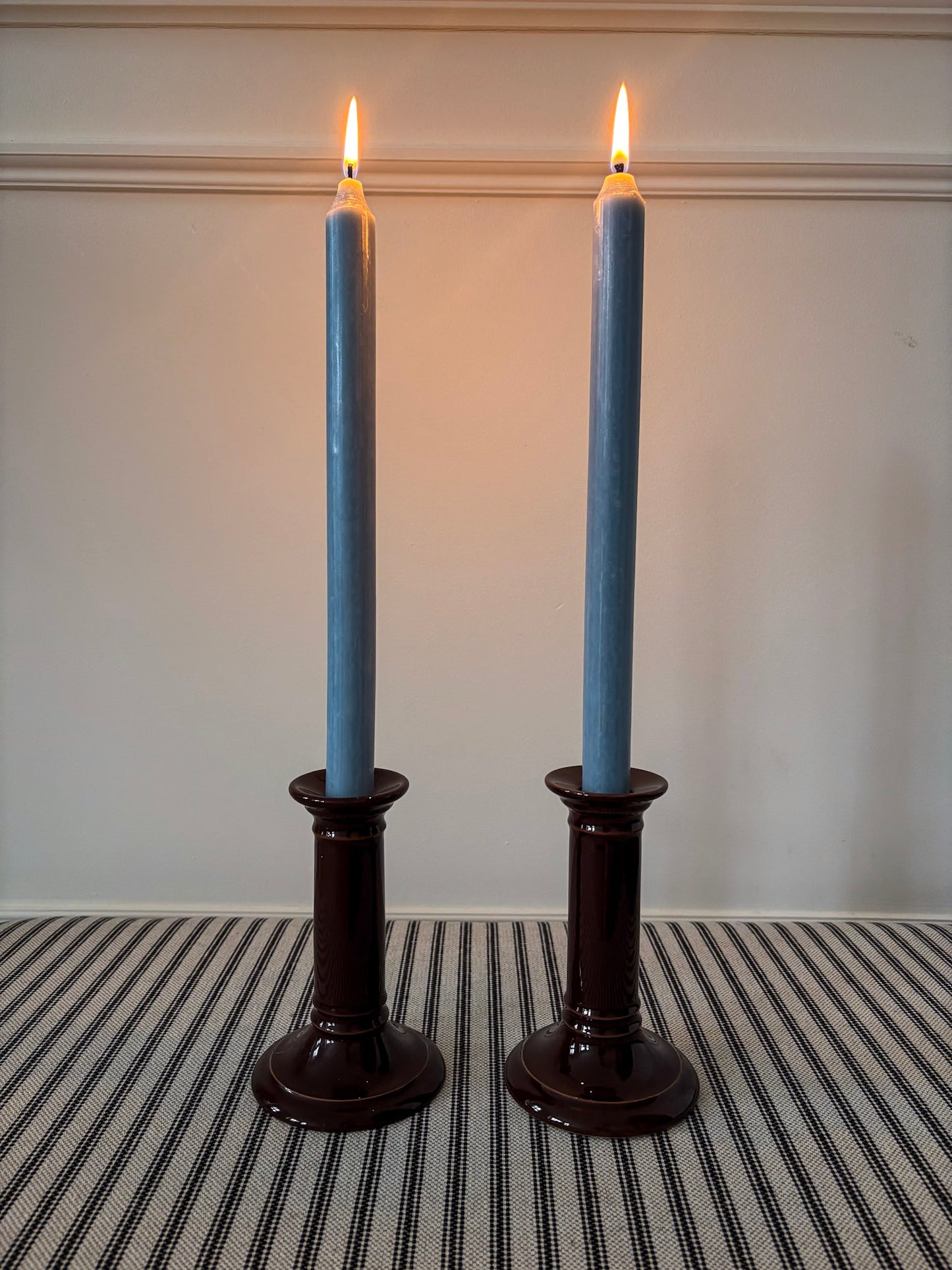 Mid-Century Brown Ceramic Candlestick Holders