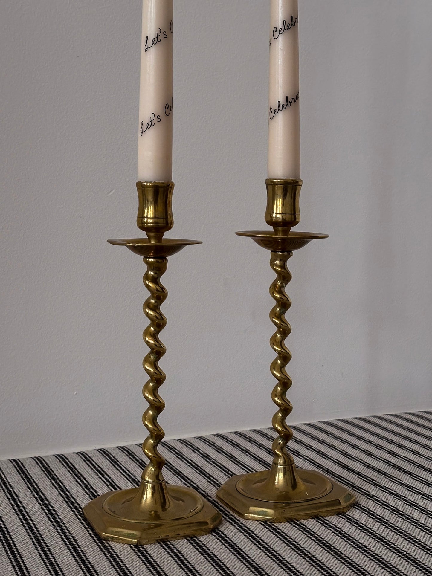 Pair of Brass Twist Candlestick Holders