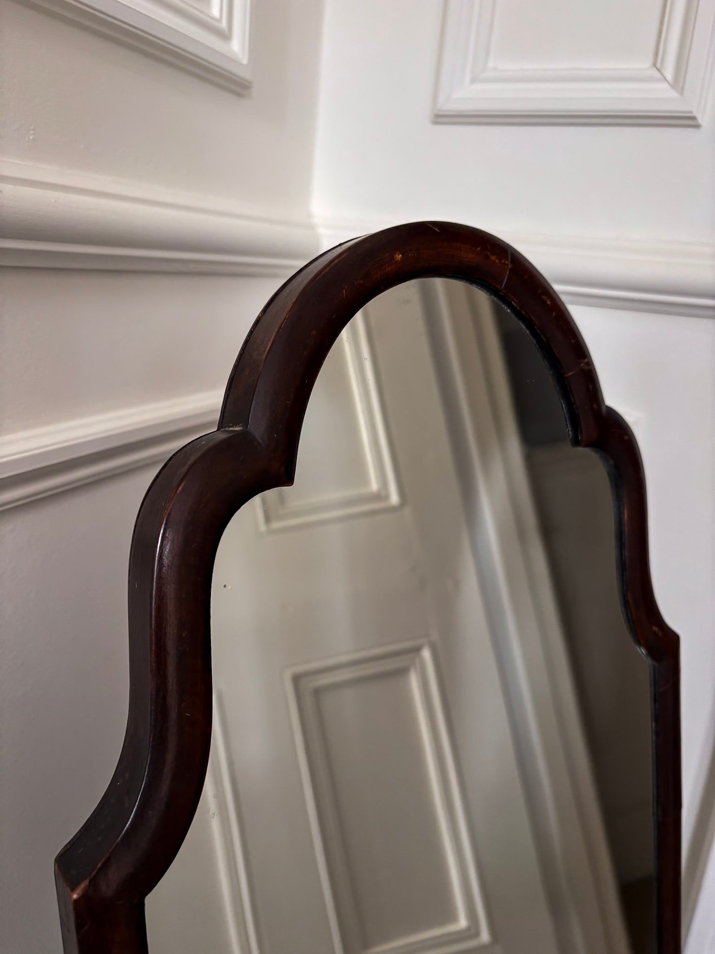 Dark Wood Scalloped Free-Standing Mirror