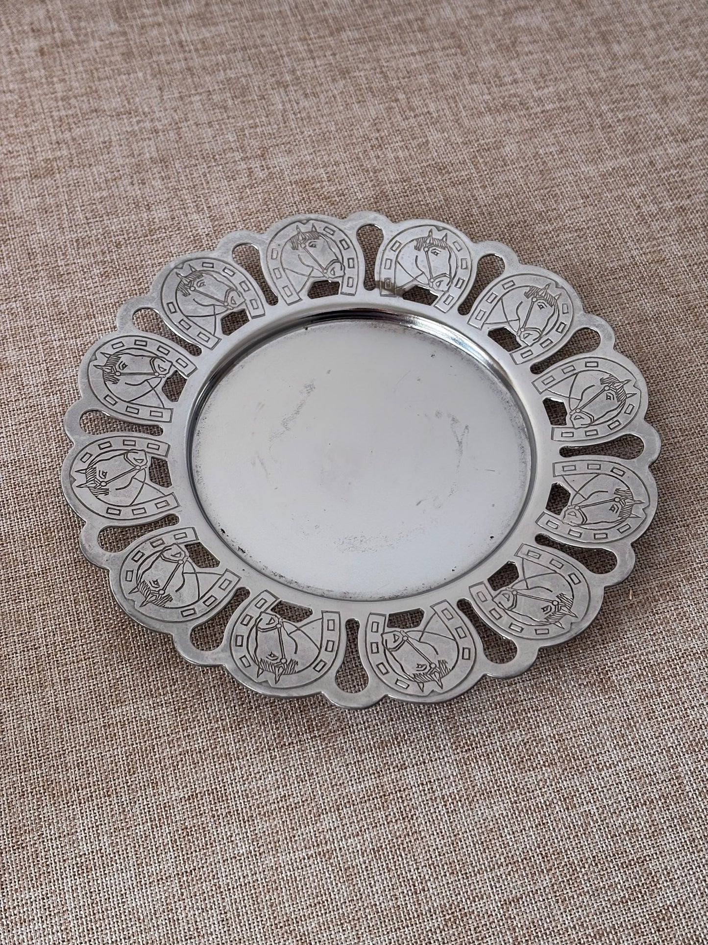 Silver-Tone Horseshoe Trinket Tray / Candle Plate