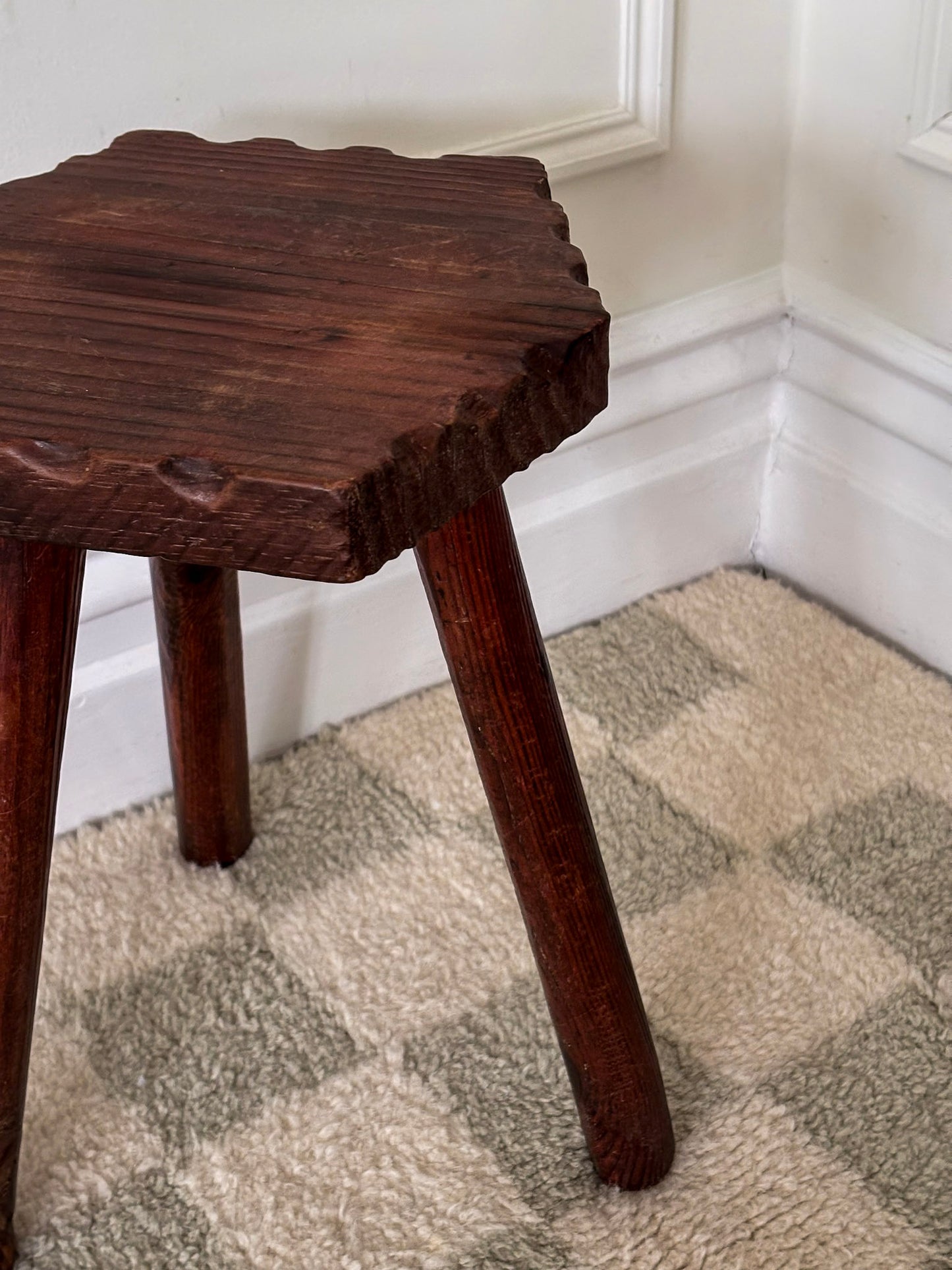 French Wooden Milking Stool | Rustic Primitive Tripod Stool