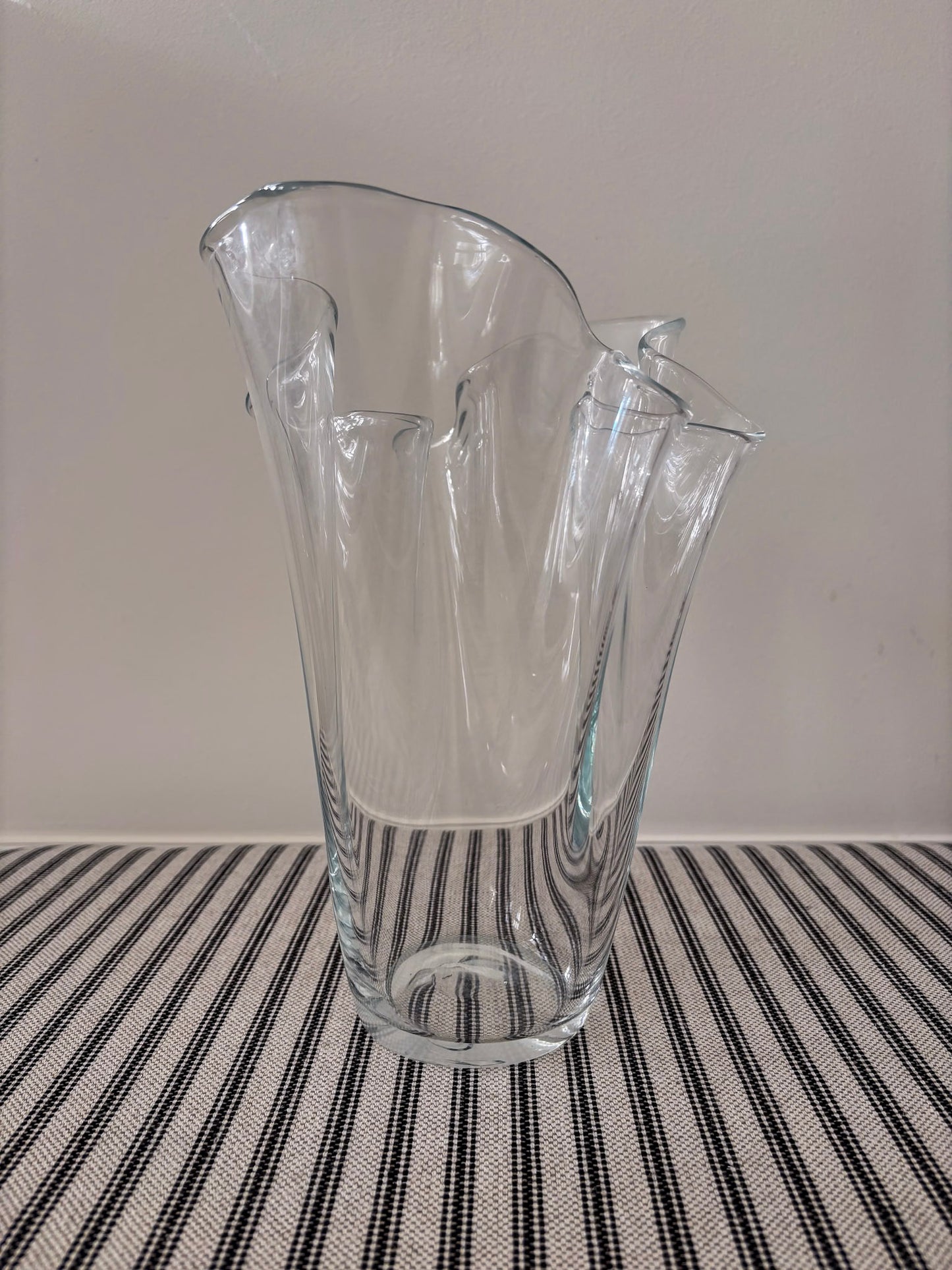 Tall Clear Ruffled-Edge Wavy Glass Vase