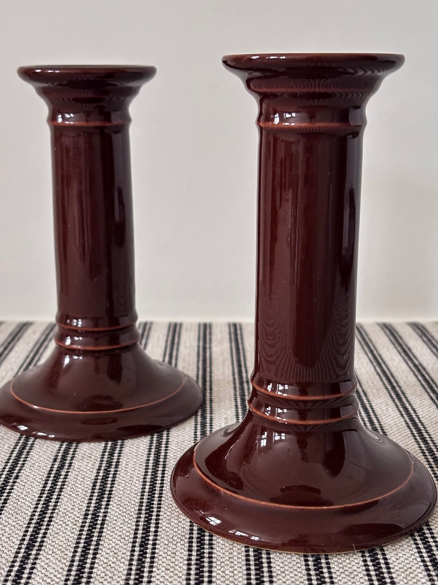 Mid-Century Brown Ceramic Candlestick Holders