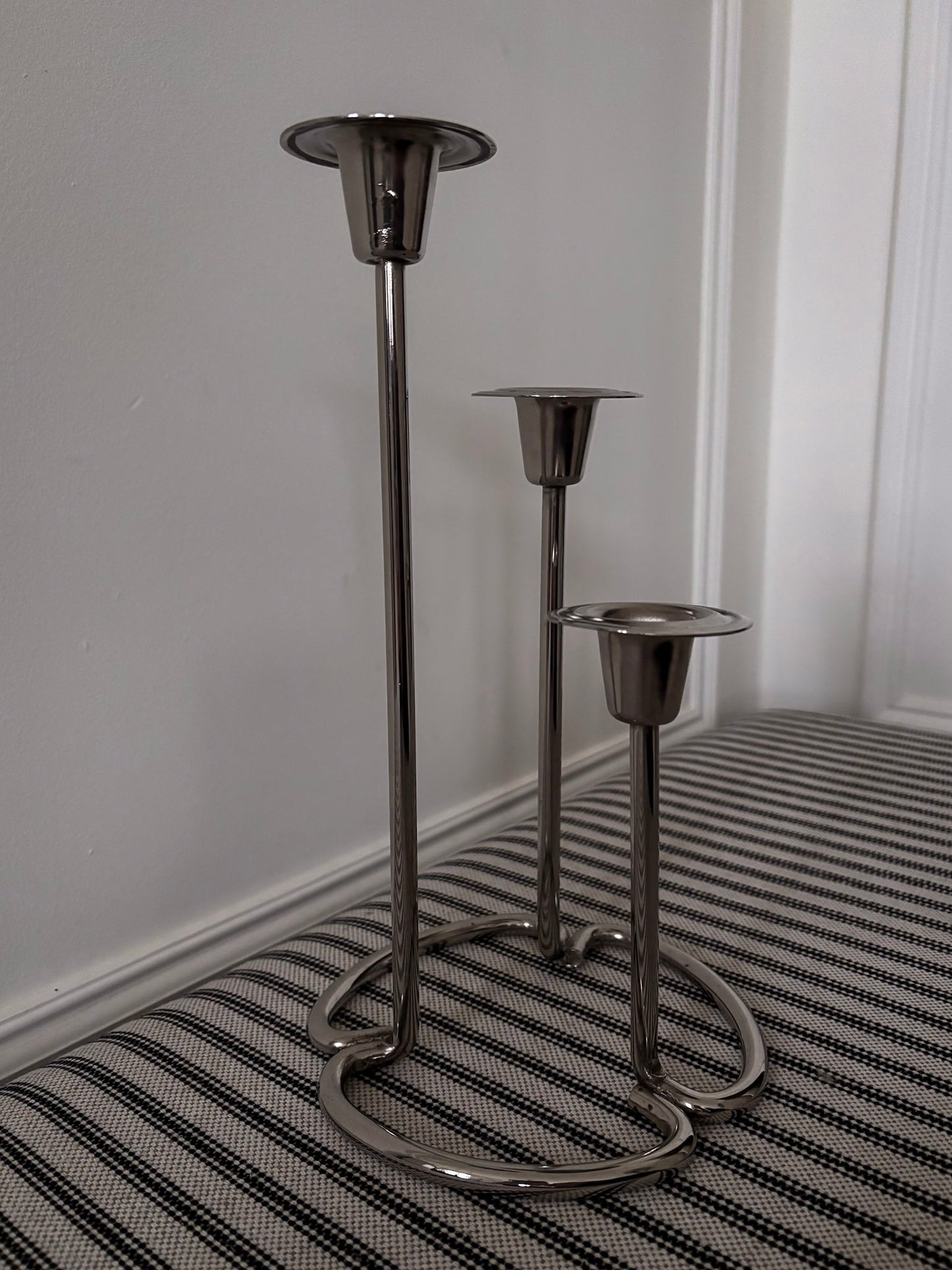 Silver-Tone Sculptural Trio Candlestick Holder
