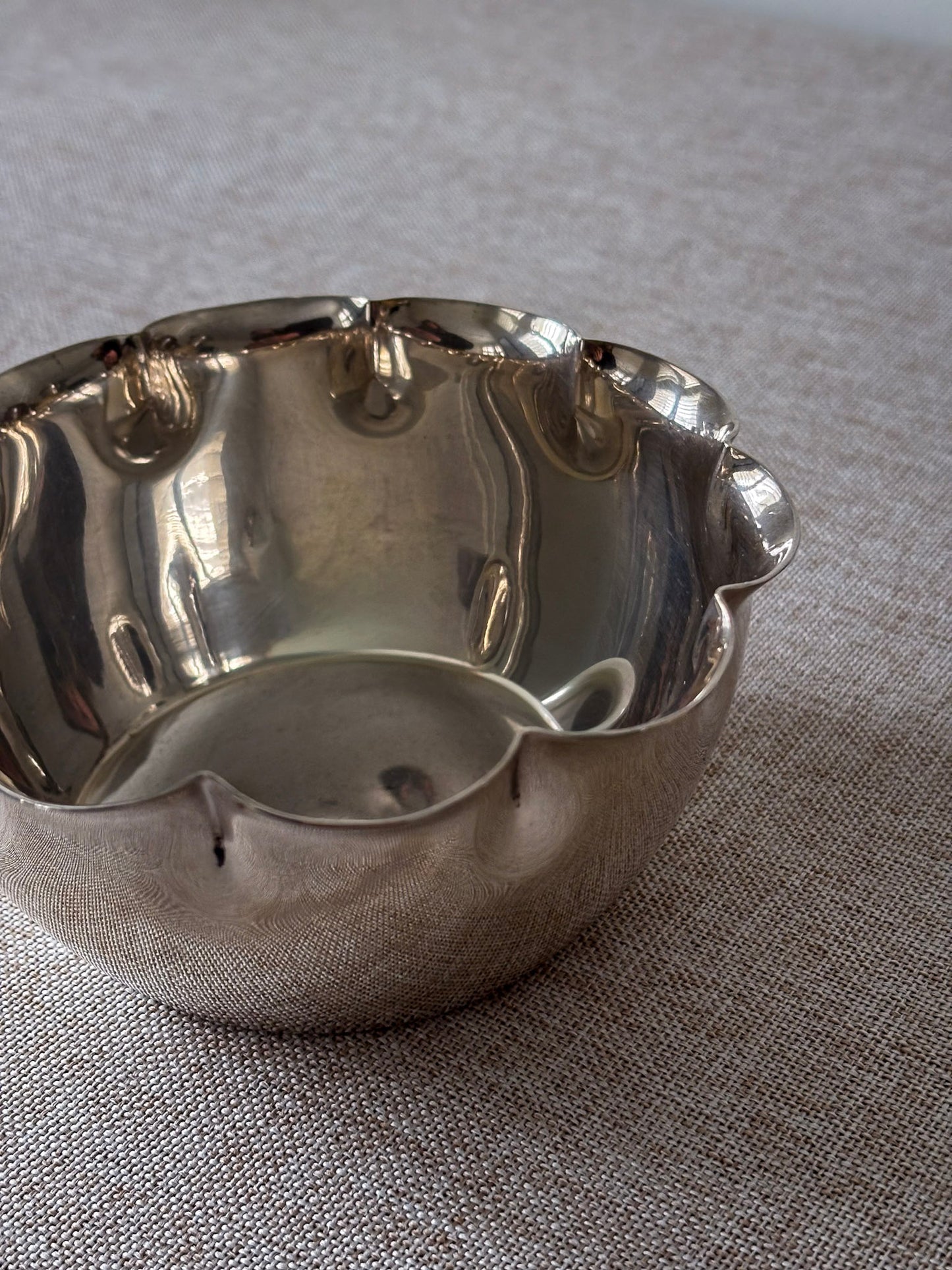 Silver-Plated Bowl with Scalloped Rim