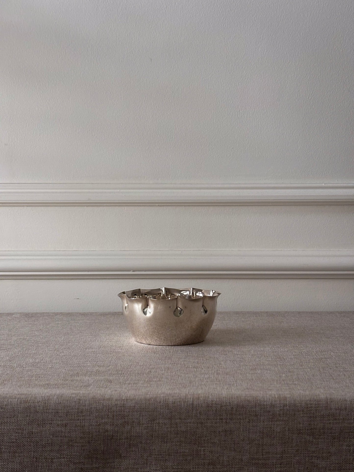 Silver-Plated Bowl with Scalloped Rim