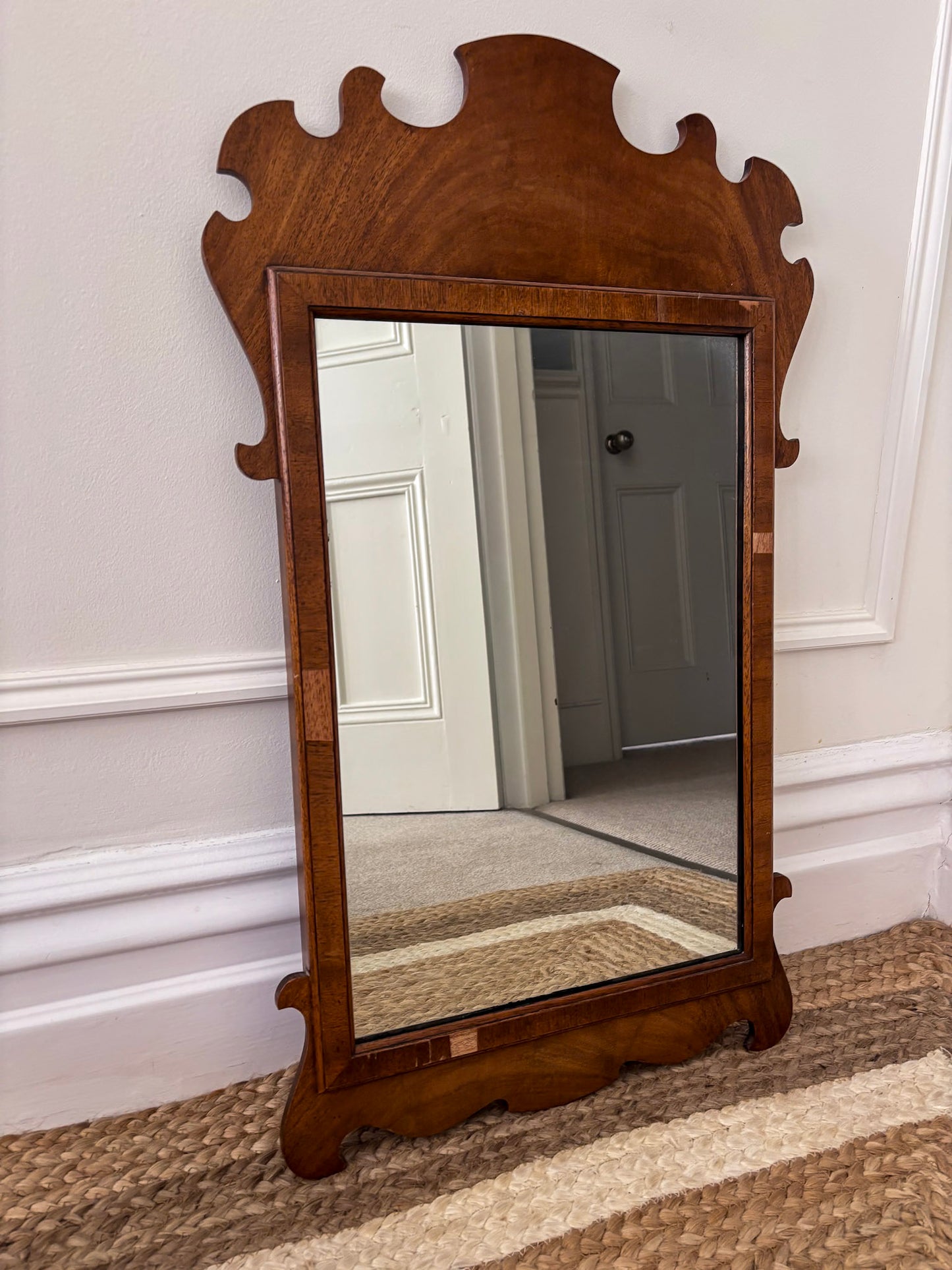 Reprodux Chippendale Revival Mirror | English Walnut Veneer Wall Mirror