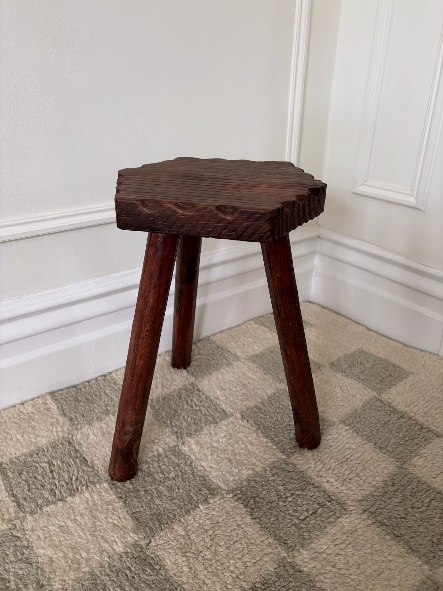 French Wooden Milking Stool | Rustic Primitive Tripod Stool