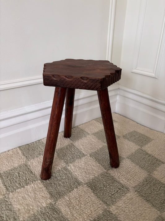 French Wooden Milking Stool | Rustic Primitive Tripod Stool