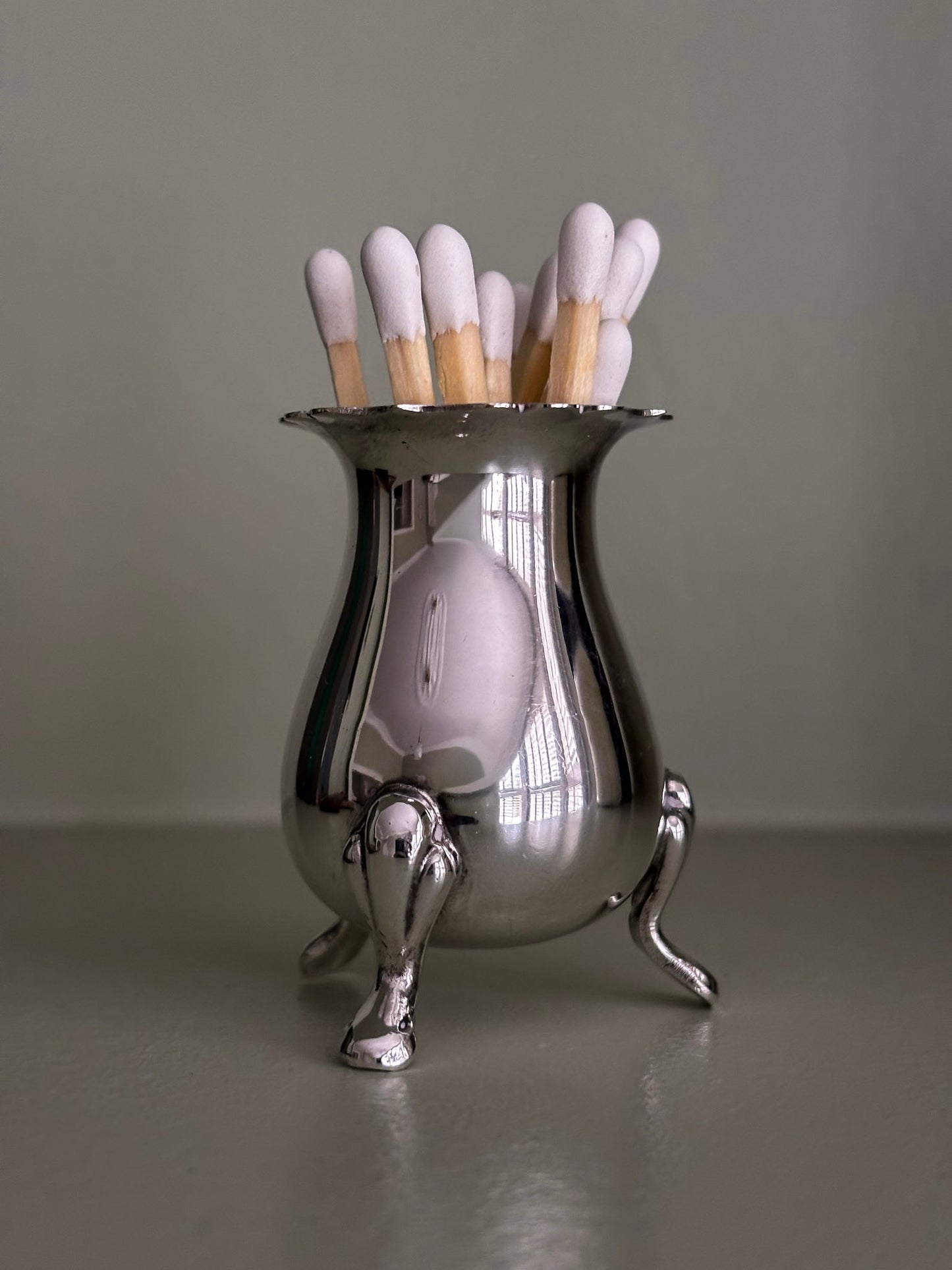 Silver-Plated Footed Vessel Matchstick Holder