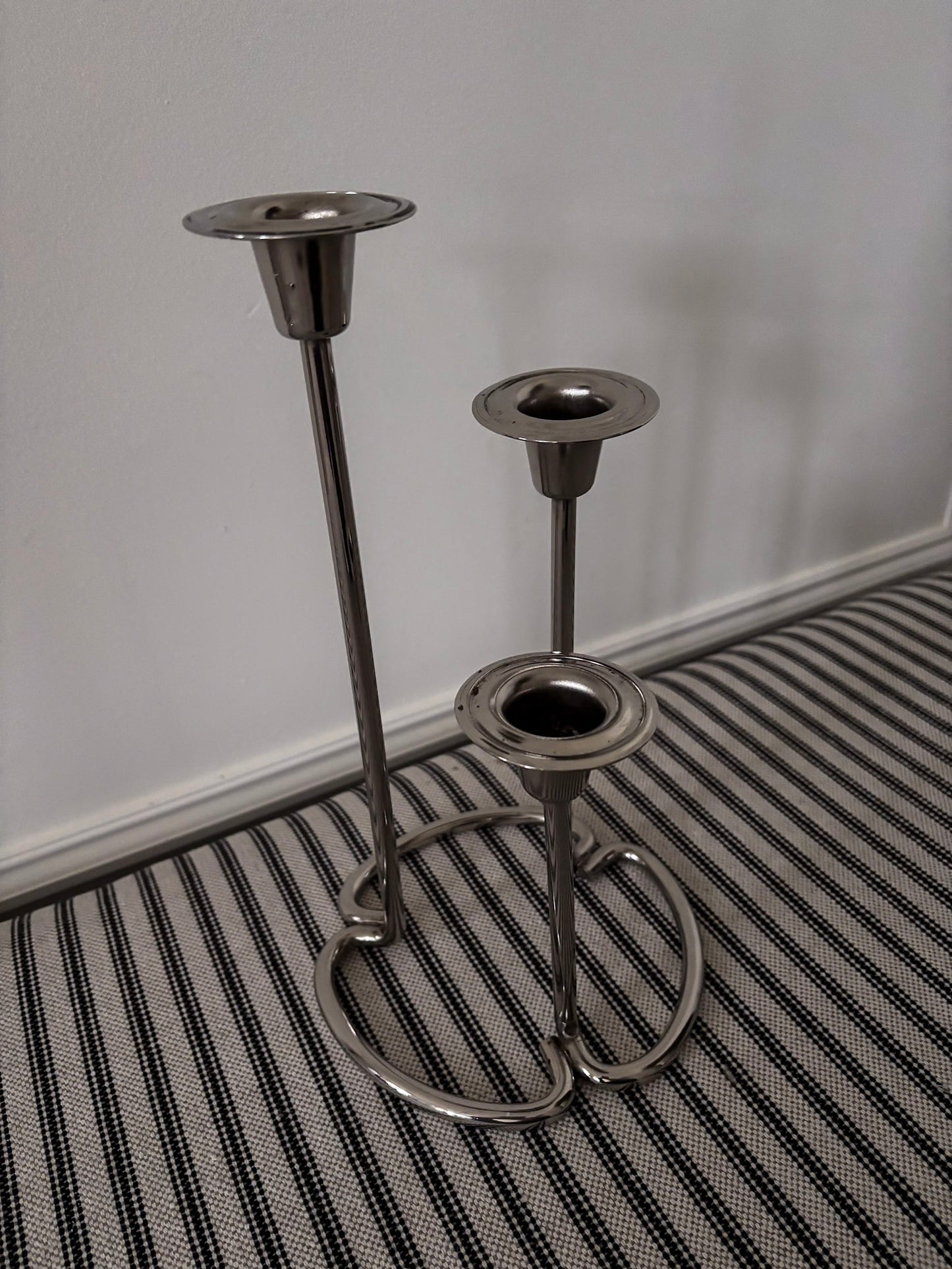 Silver-Tone Sculptural Trio Candlestick Holder