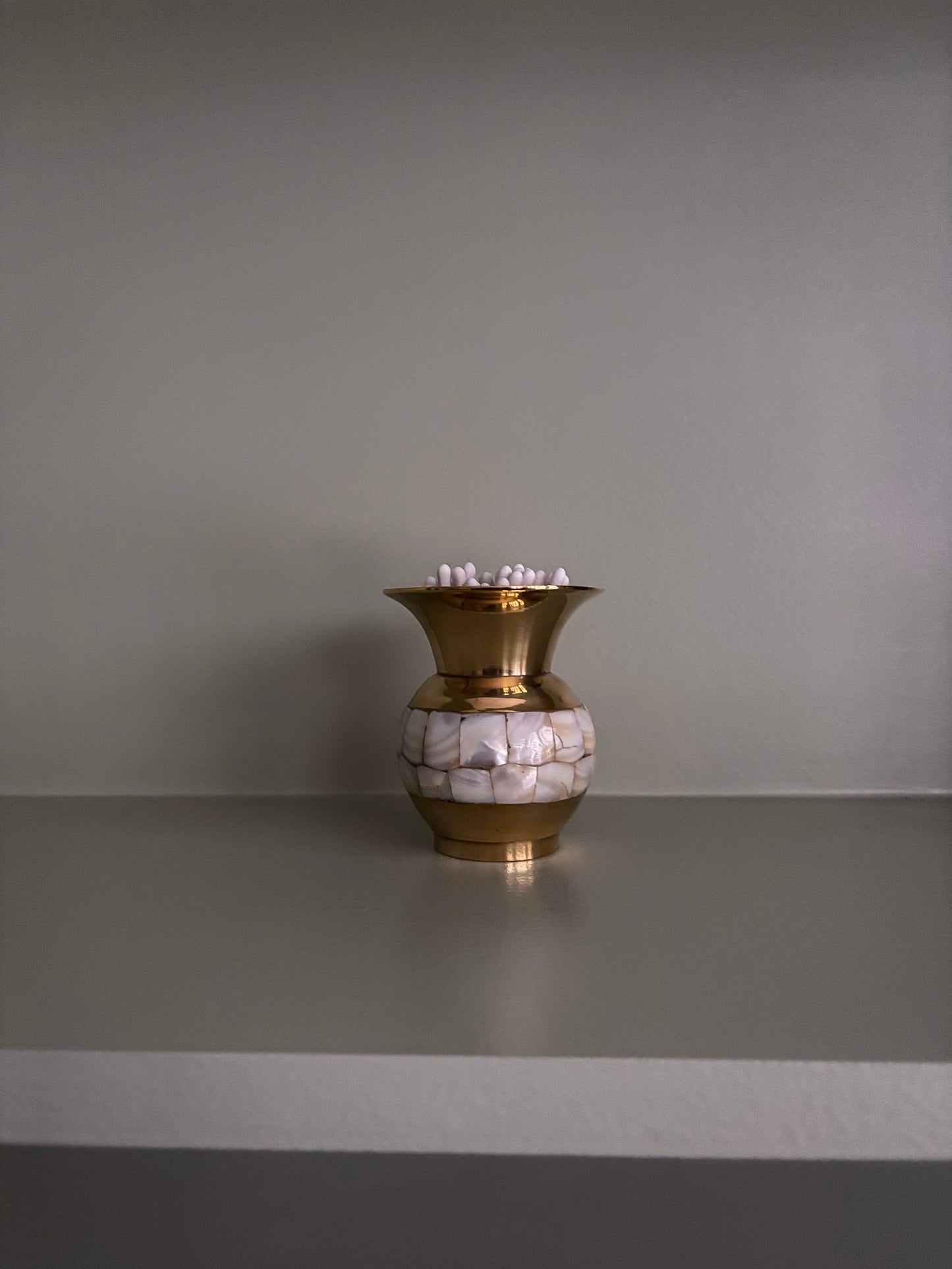 Mother-of-Pearl Inlay Brass Mini Vase Matchstick Holder