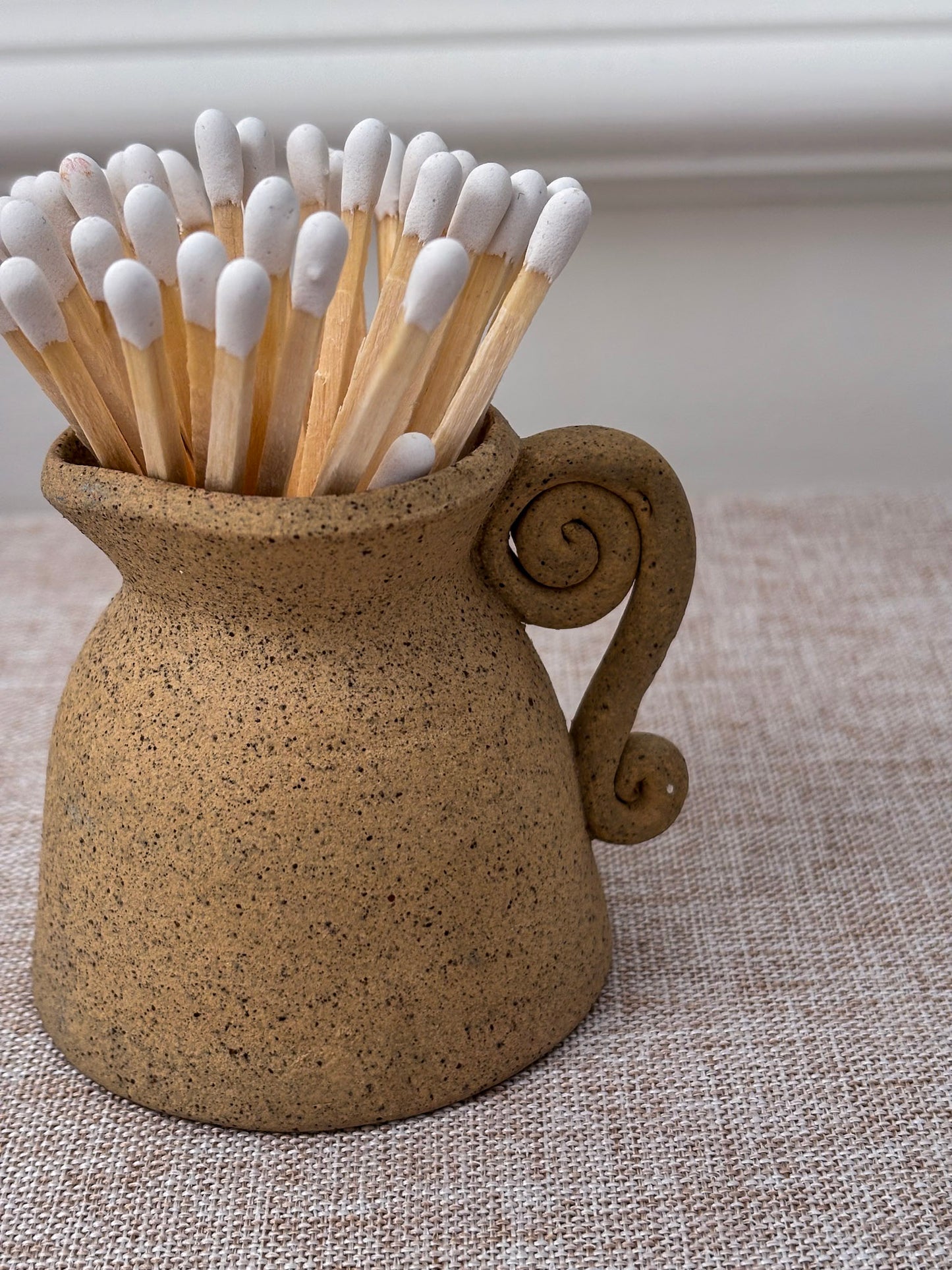 Studio Pottery Mini Matchstick Jug with Swirl Handle