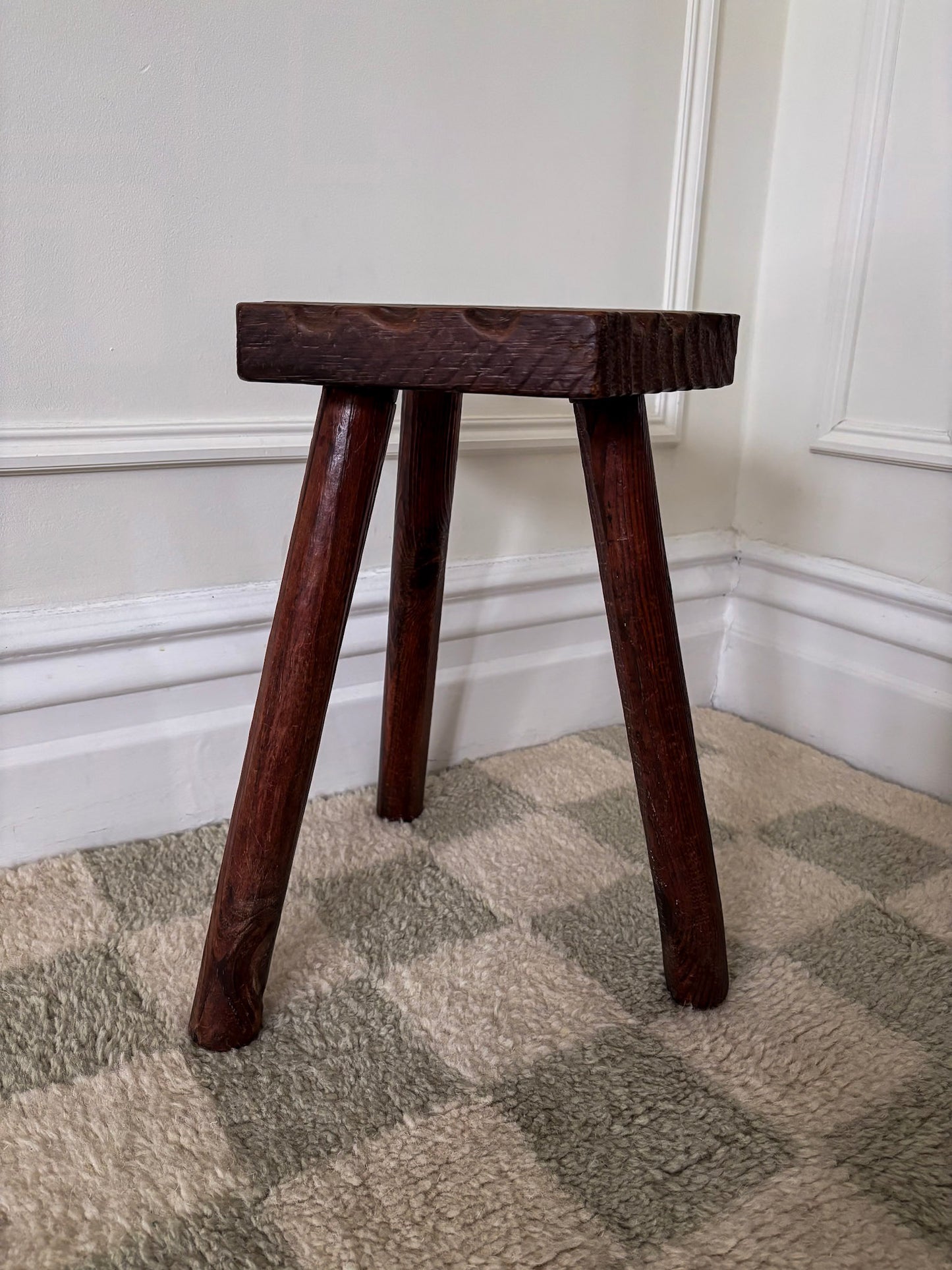 French Wooden Milking Stool | Rustic Primitive Tripod Stool
