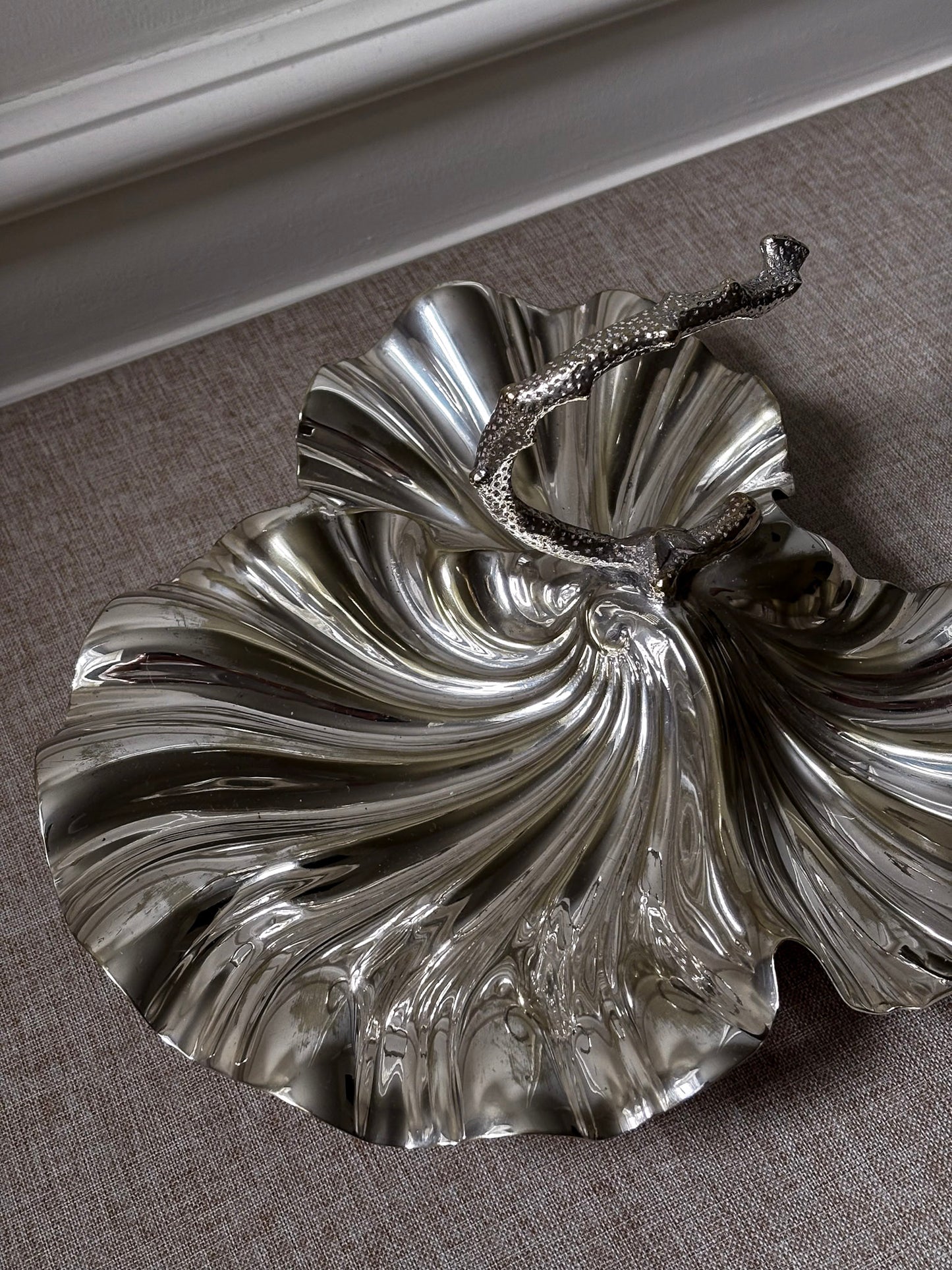 Vintage D&A EPNS Silver Plated Shell Dish | Sculptural Italian Centrepiece Bowl