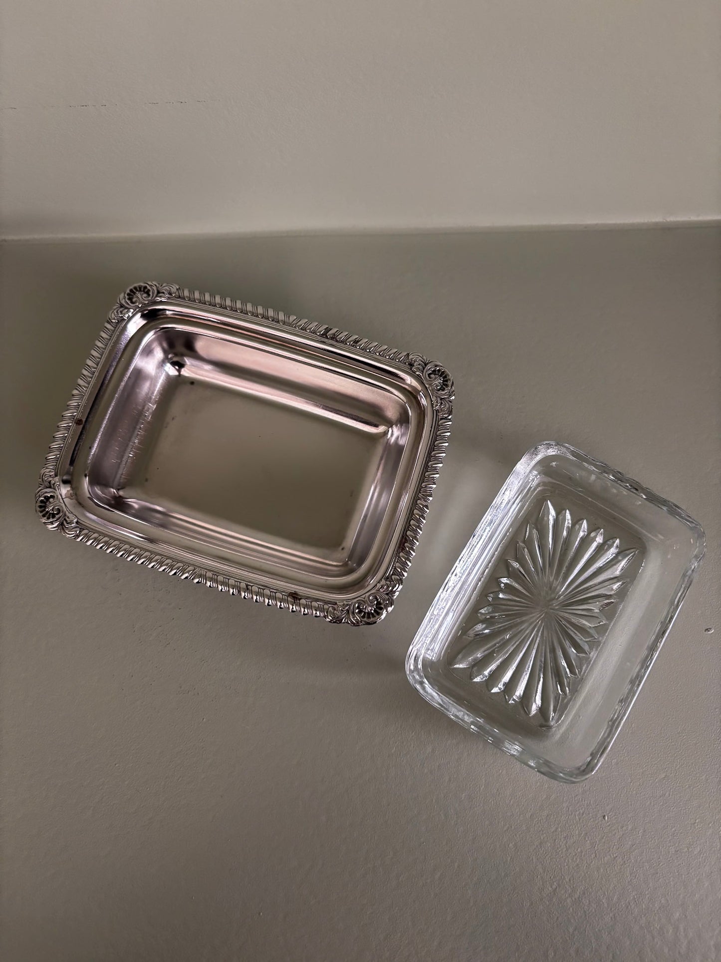Silver-Plated Soap Dish with Cut Glass Insert