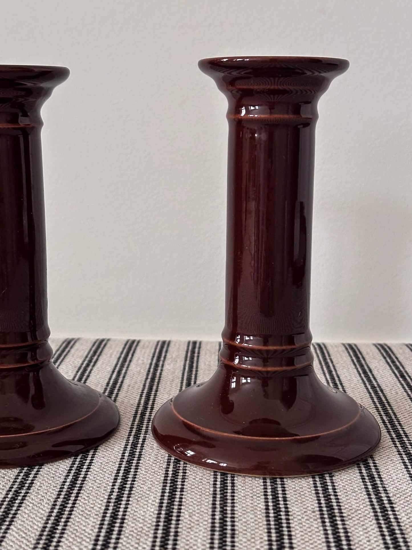 Mid-Century Brown Ceramic Candlestick Holders