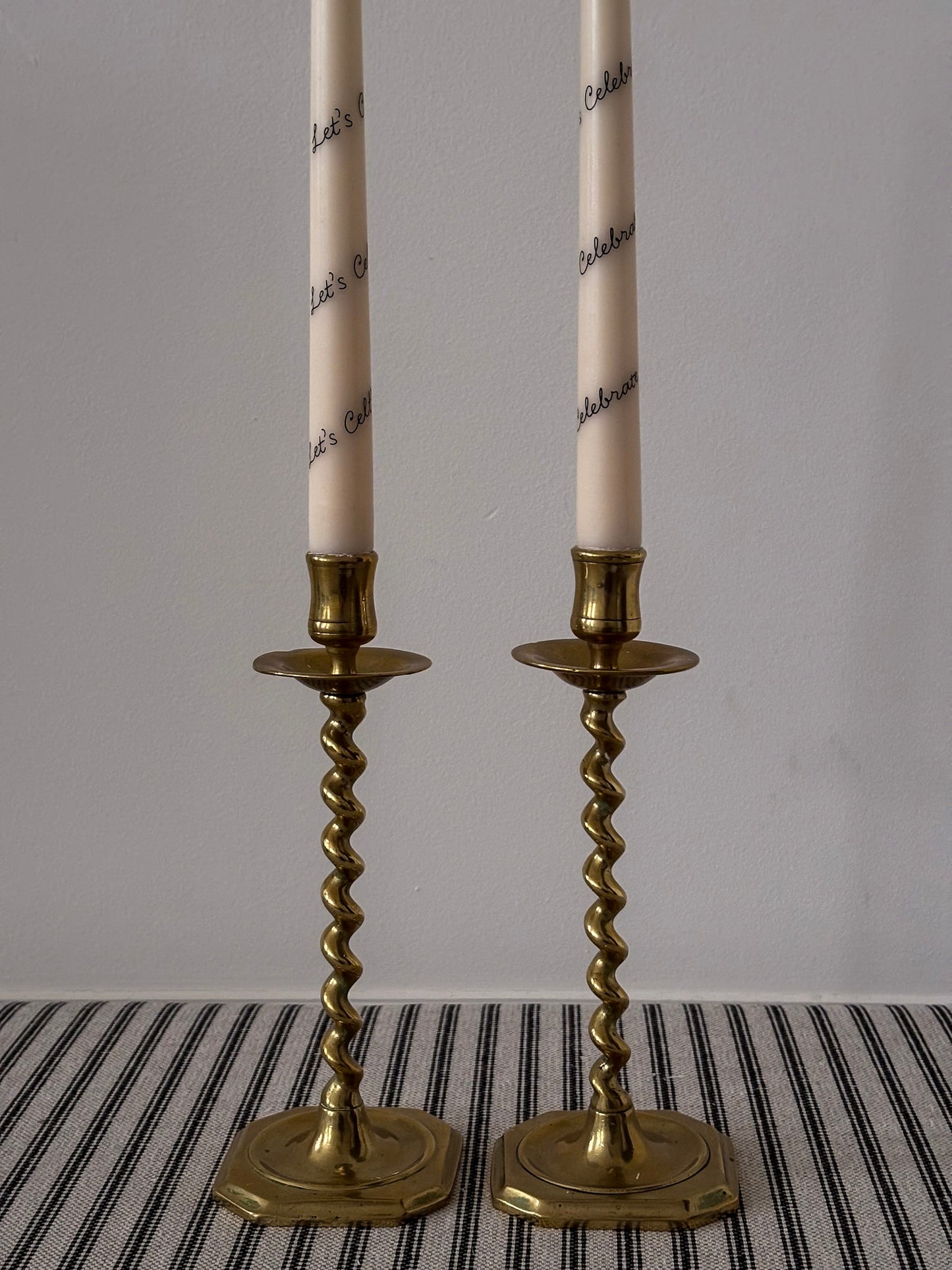 Pair of Brass Twist Candlestick Holders