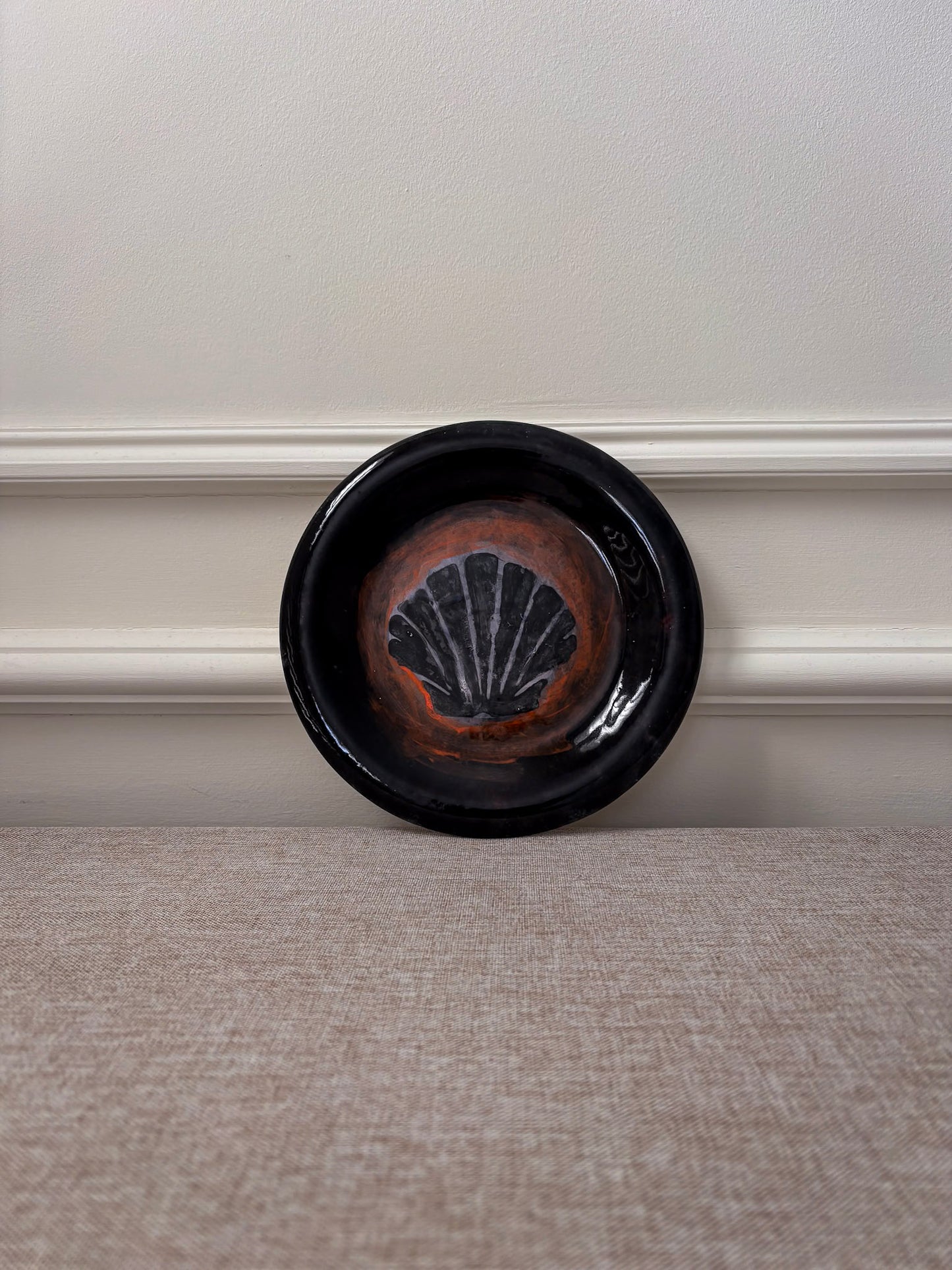 Studio Pottery Shell Plate, Hand-Painted Decorative Dish