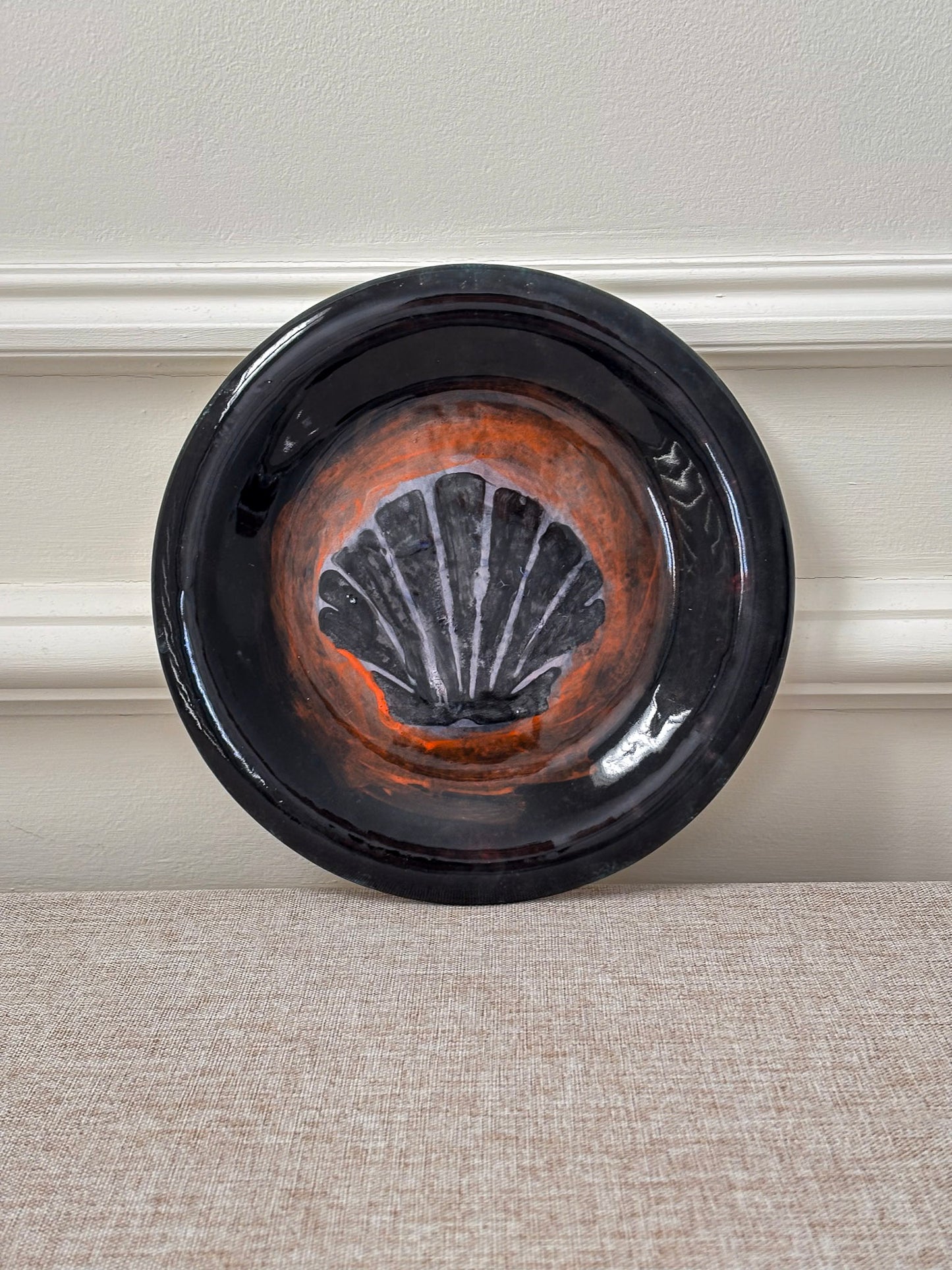 Studio Pottery Shell Plate, Hand-Painted Decorative Dish