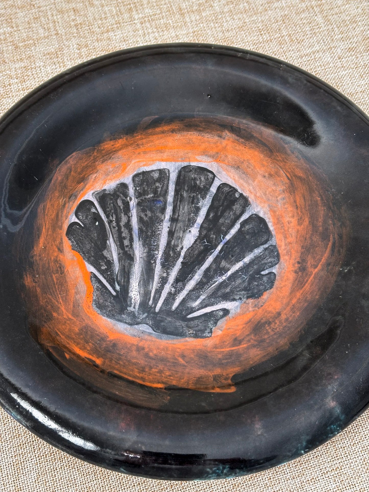 Studio Pottery Shell Plate, Hand-Painted Decorative Dish