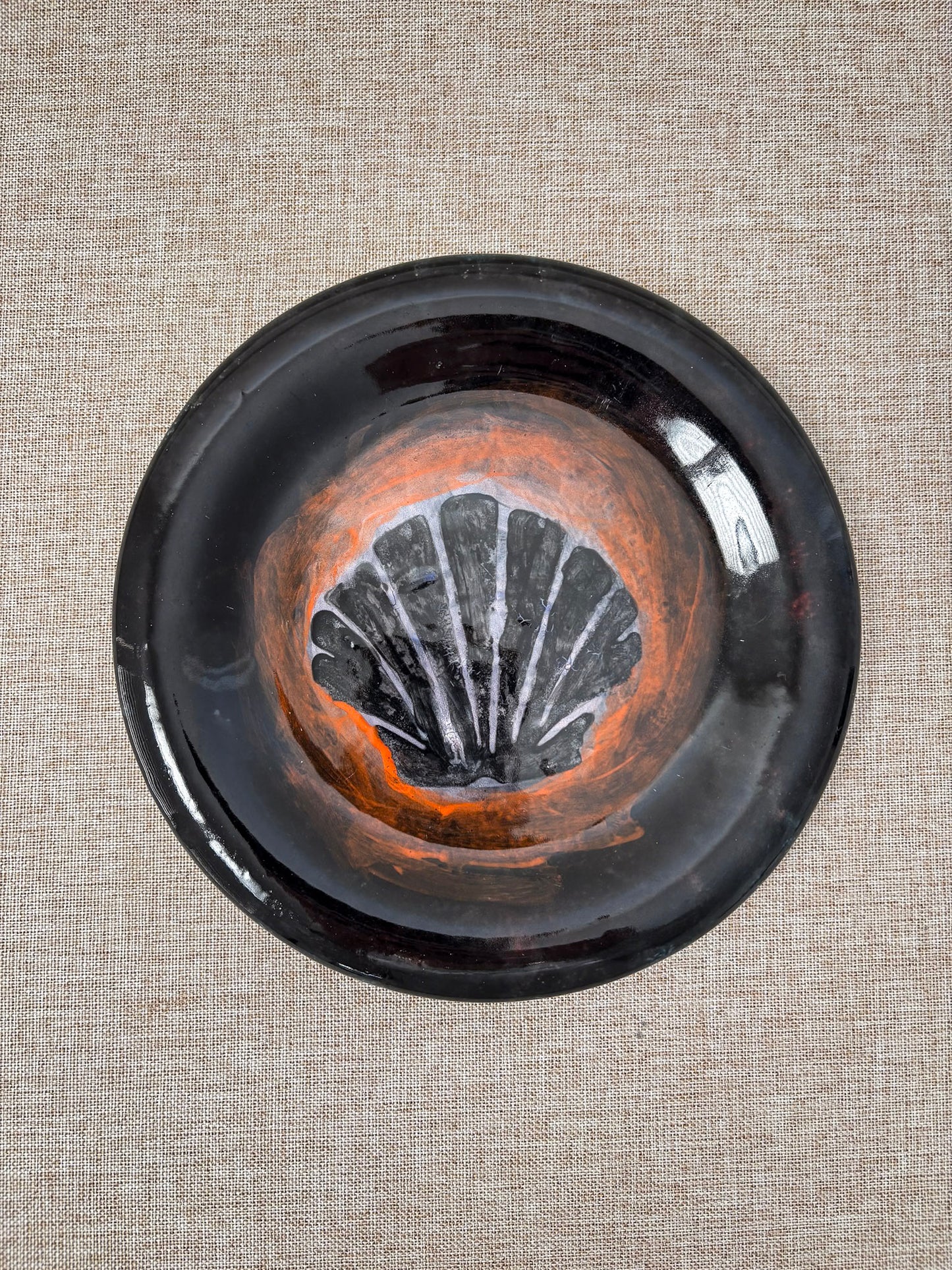 Studio Pottery Shell Plate, Hand-Painted Decorative Dish