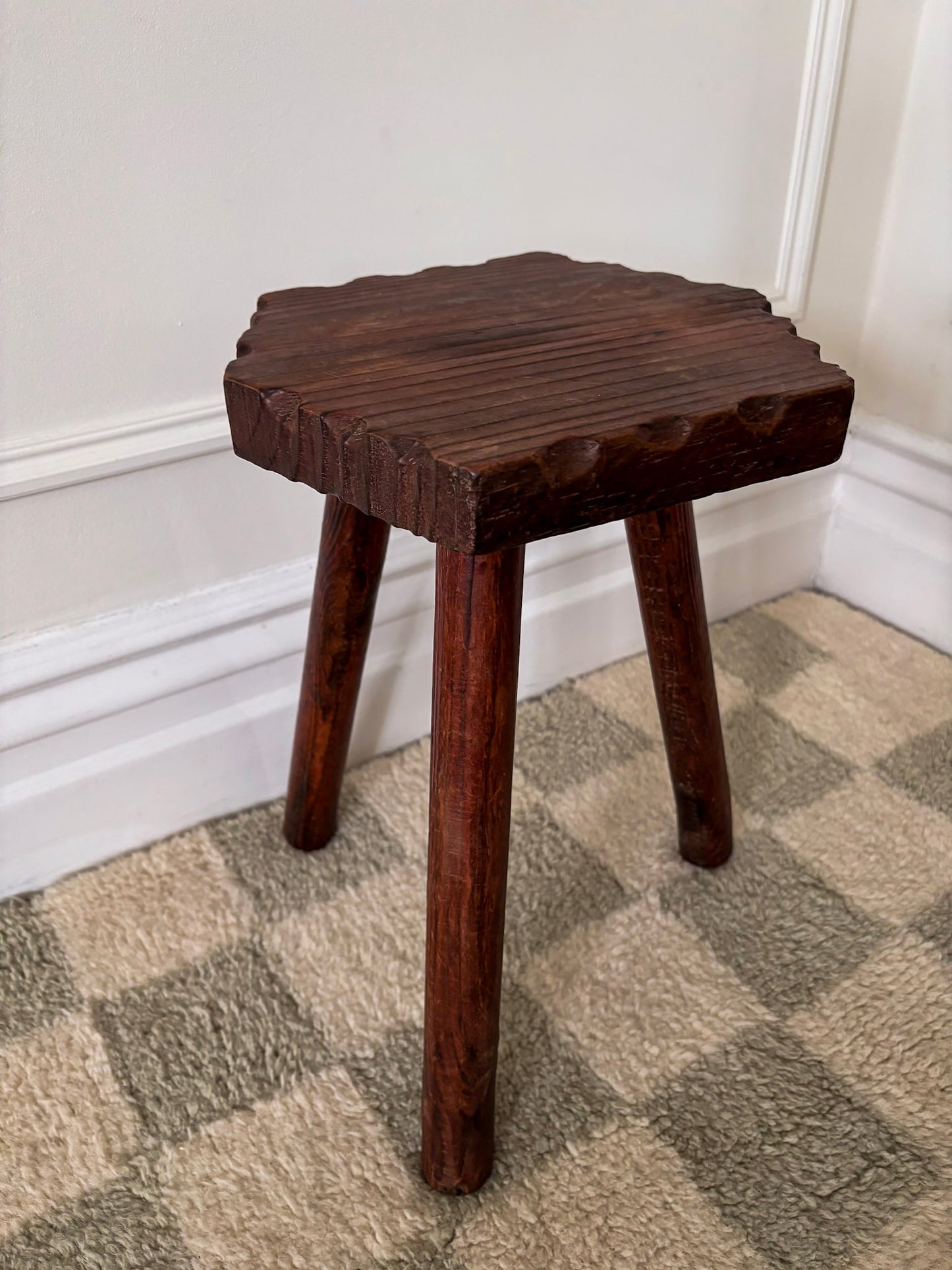 French Wooden Milking Stool | Rustic Primitive Tripod Stool
