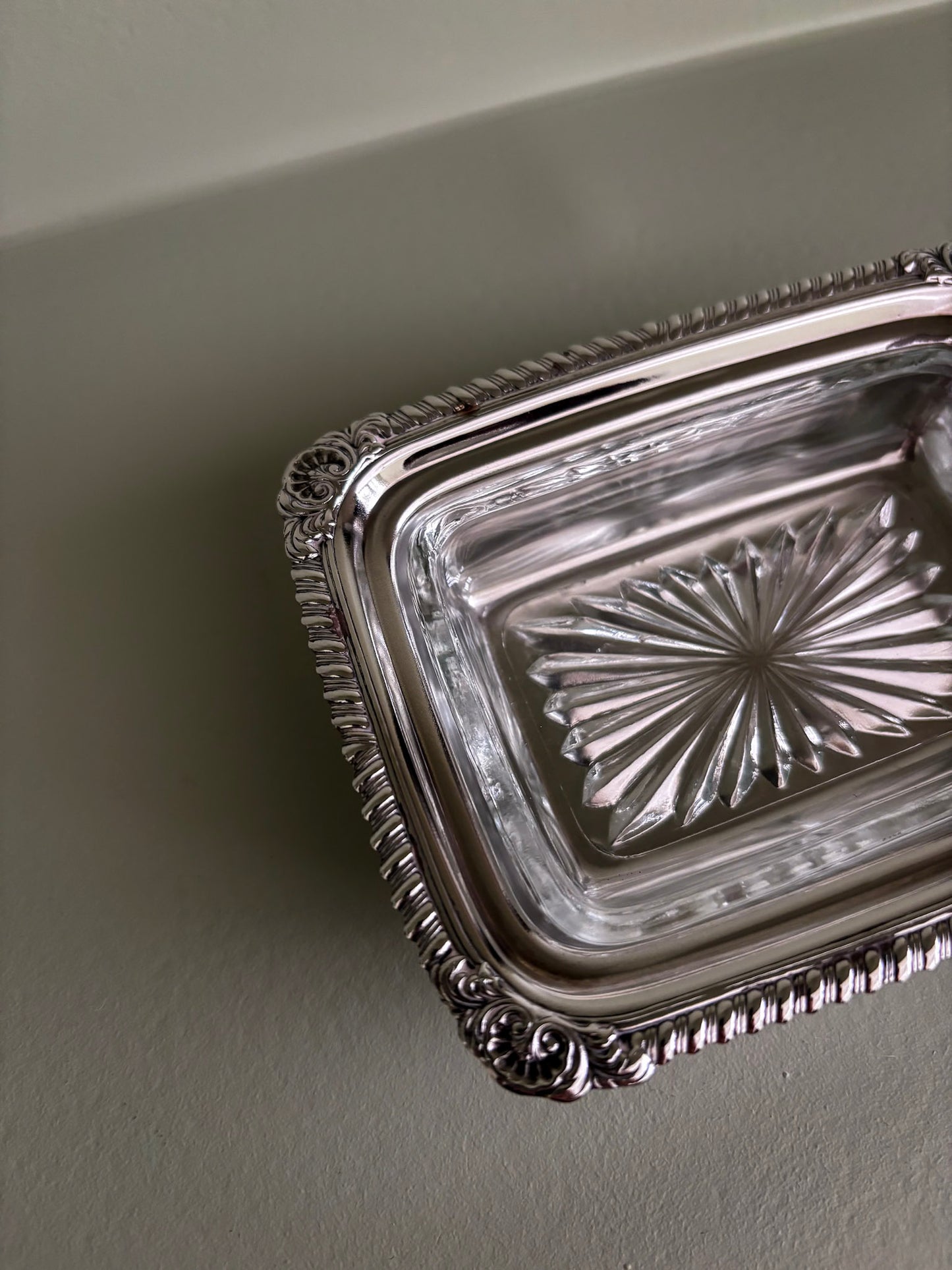 Silver-Plated Soap Dish with Cut Glass Insert