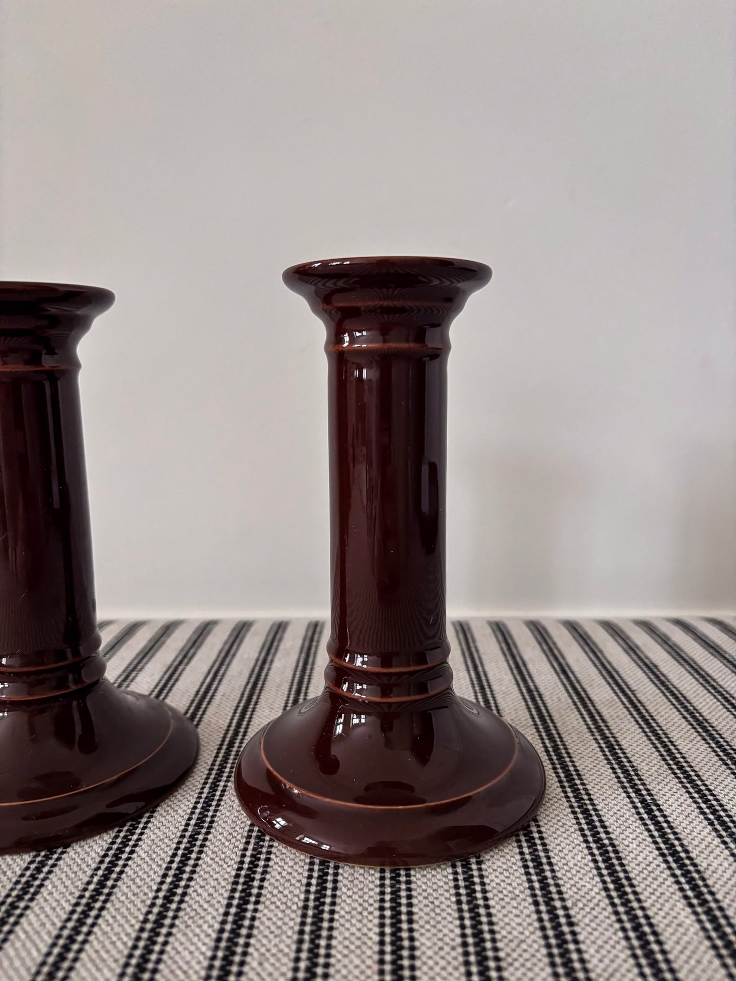 Mid-Century Brown Ceramic Candlestick Holders