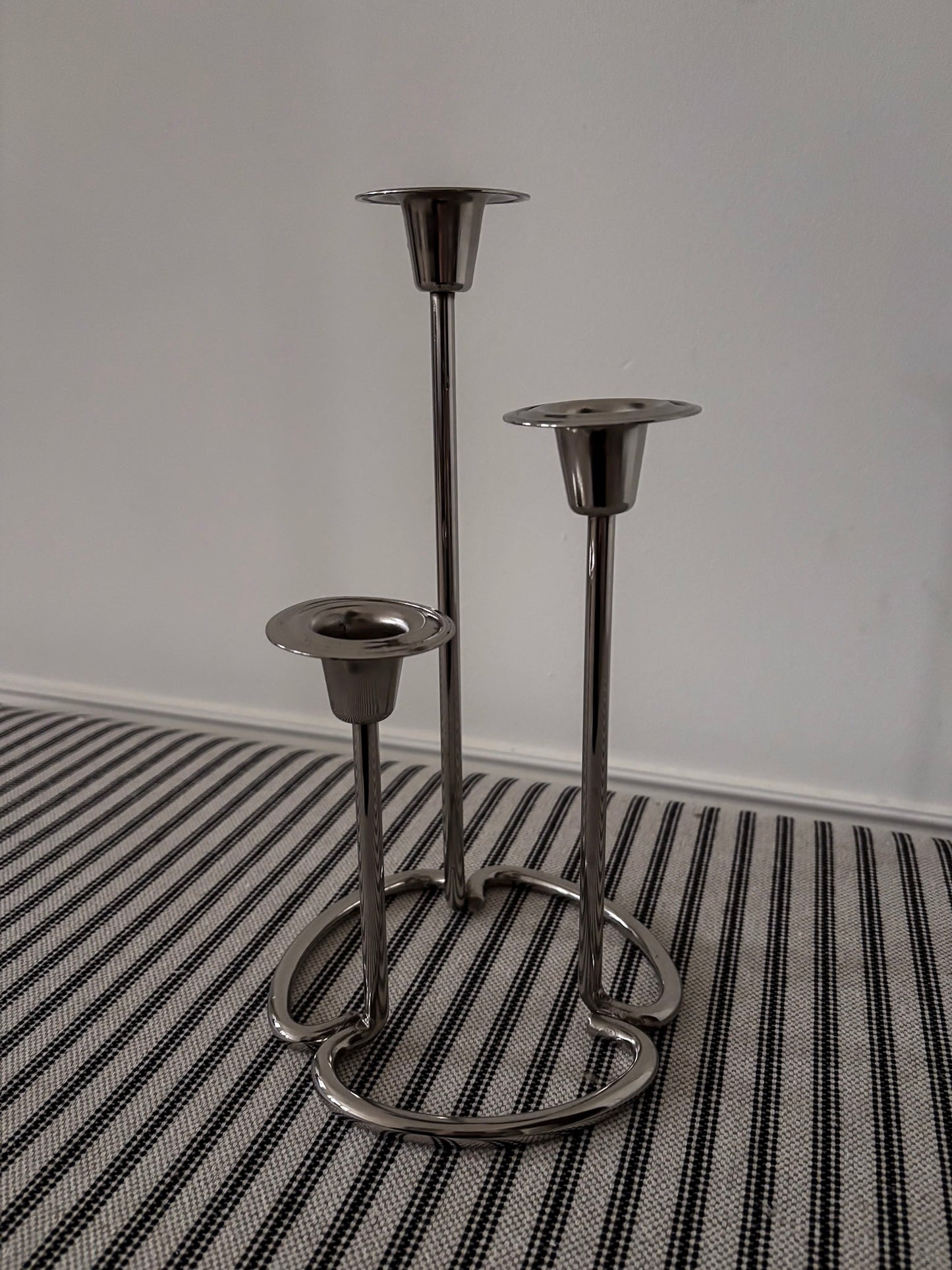 Silver-Tone Sculptural Trio Candlestick Holder