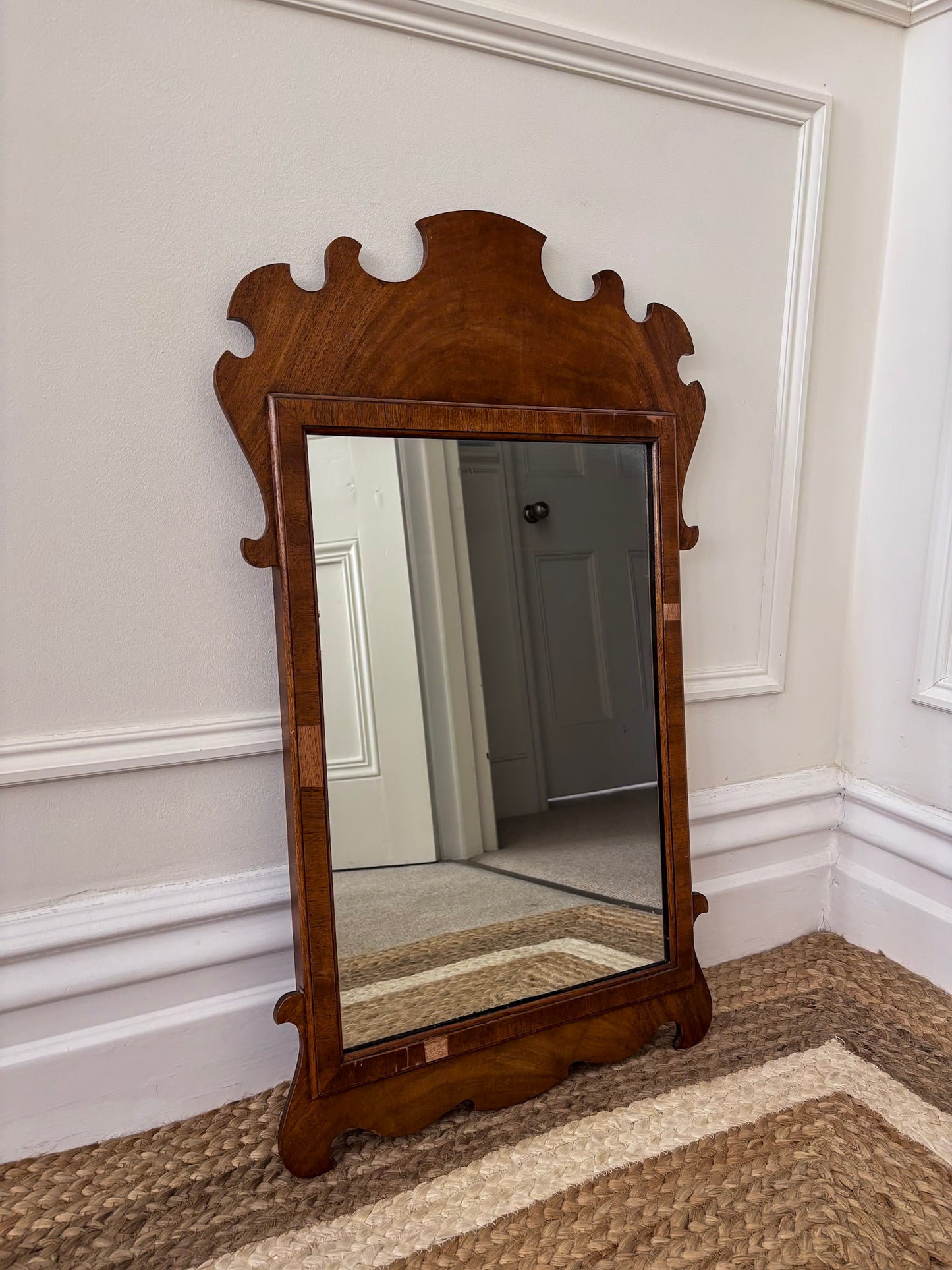 Reprodux Chippendale Revival Mirror | English Walnut Veneer Wall Mirror