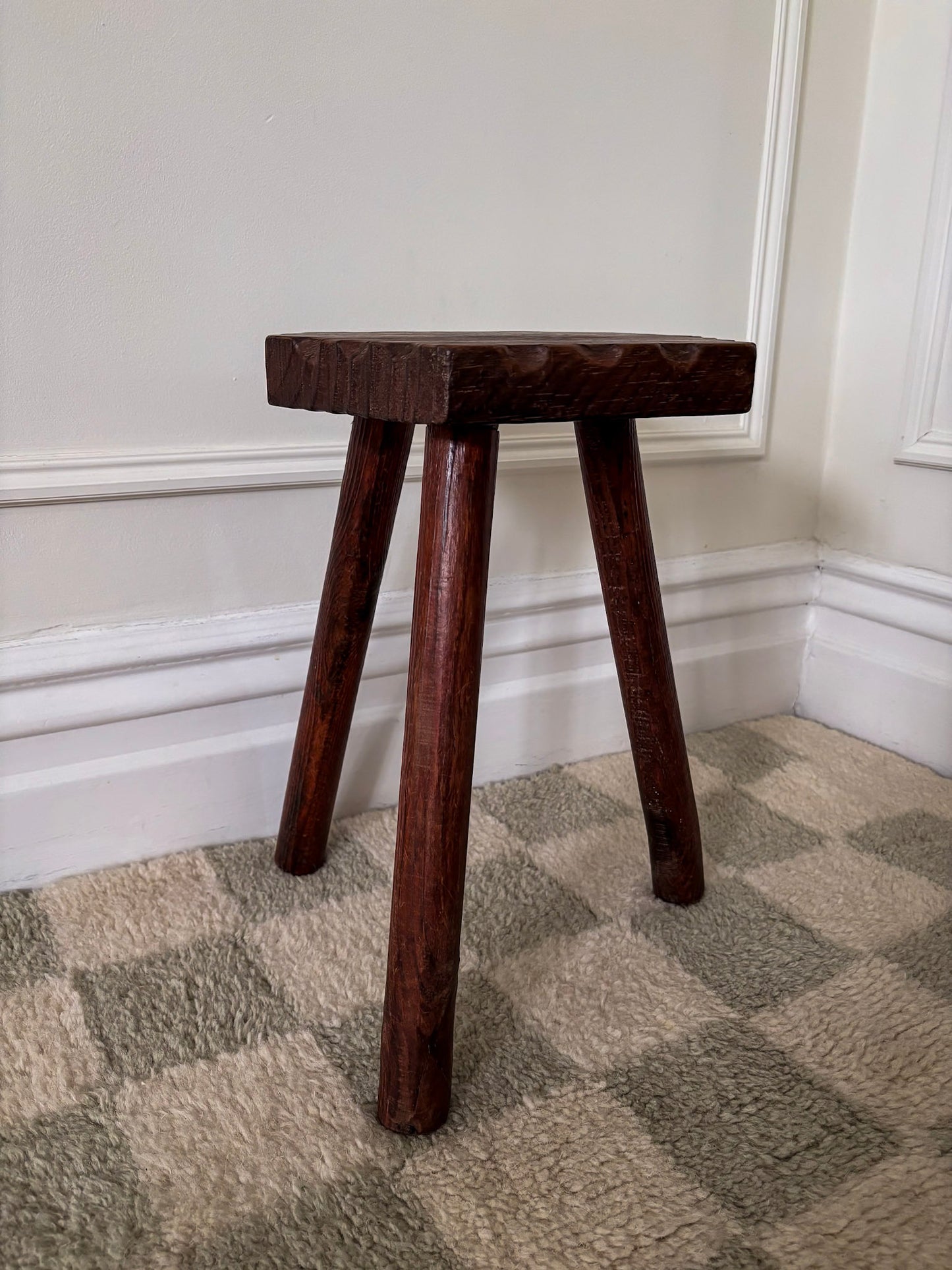 French Wooden Milking Stool | Rustic Primitive Tripod Stool