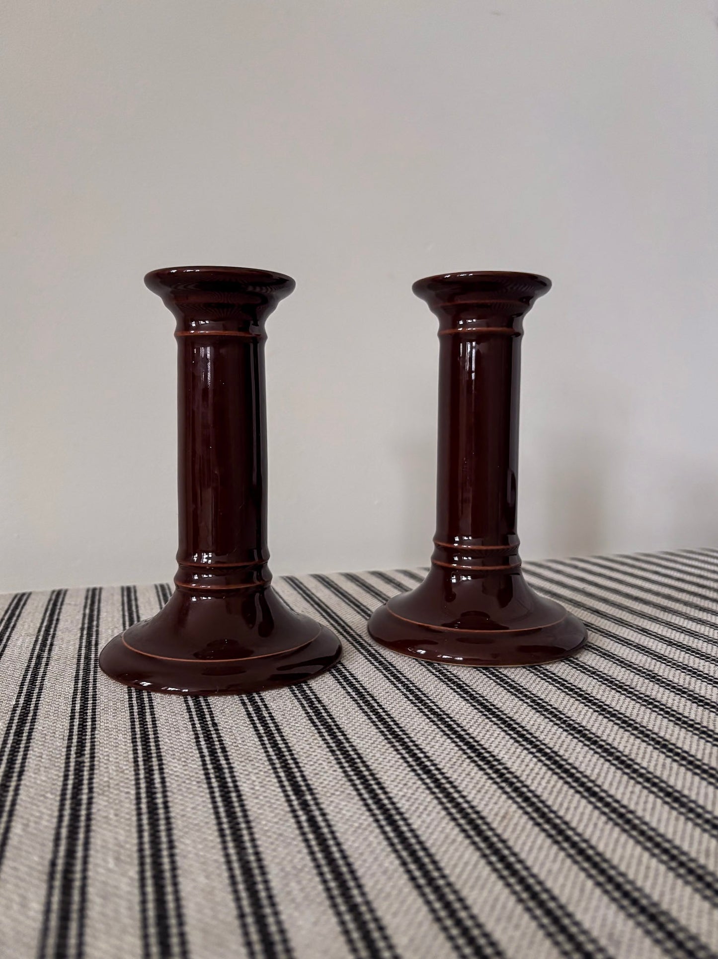 Mid-Century Brown Ceramic Candlestick Holders