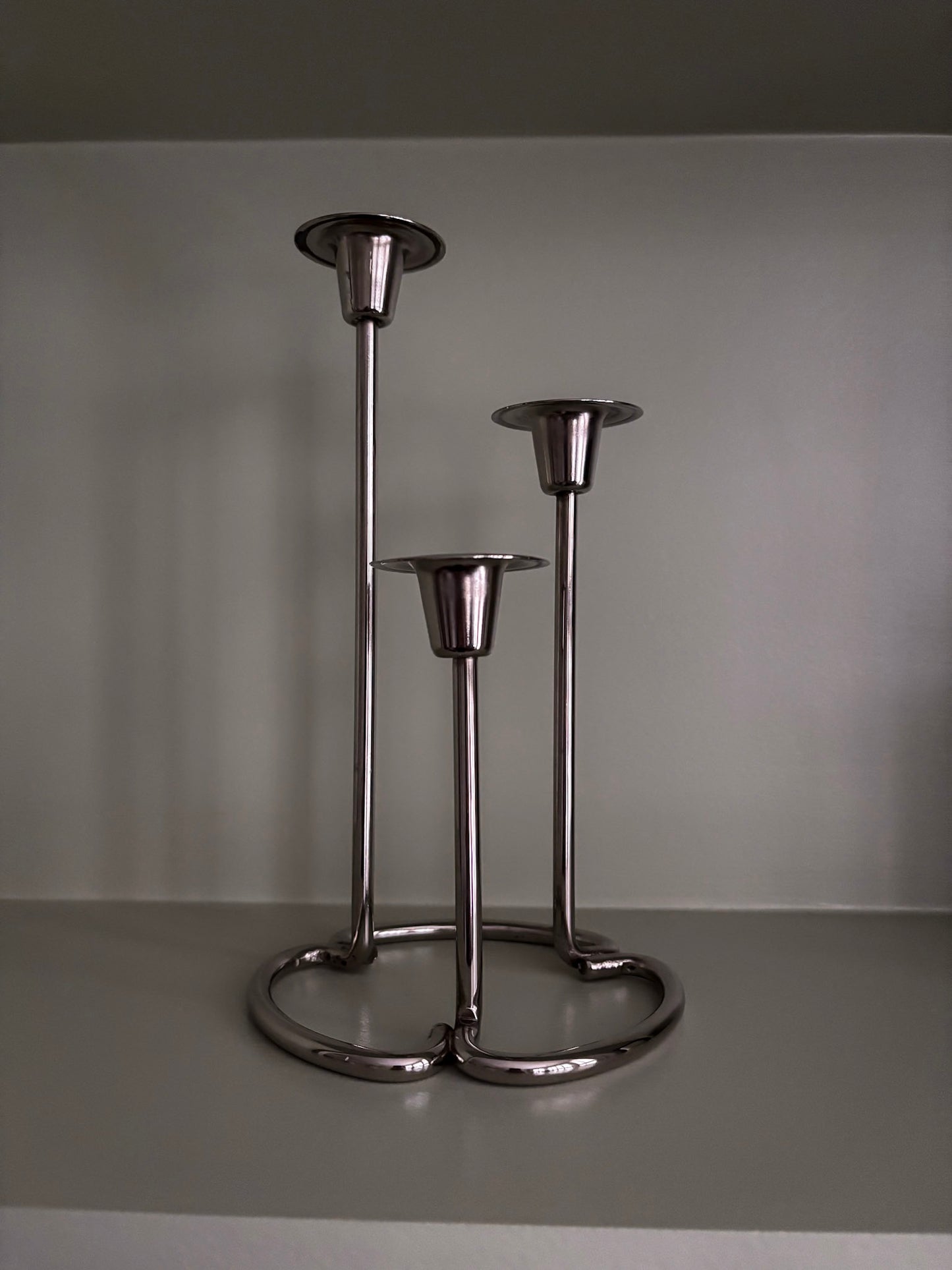 Silver-Tone Sculptural Trio Candlestick Holder