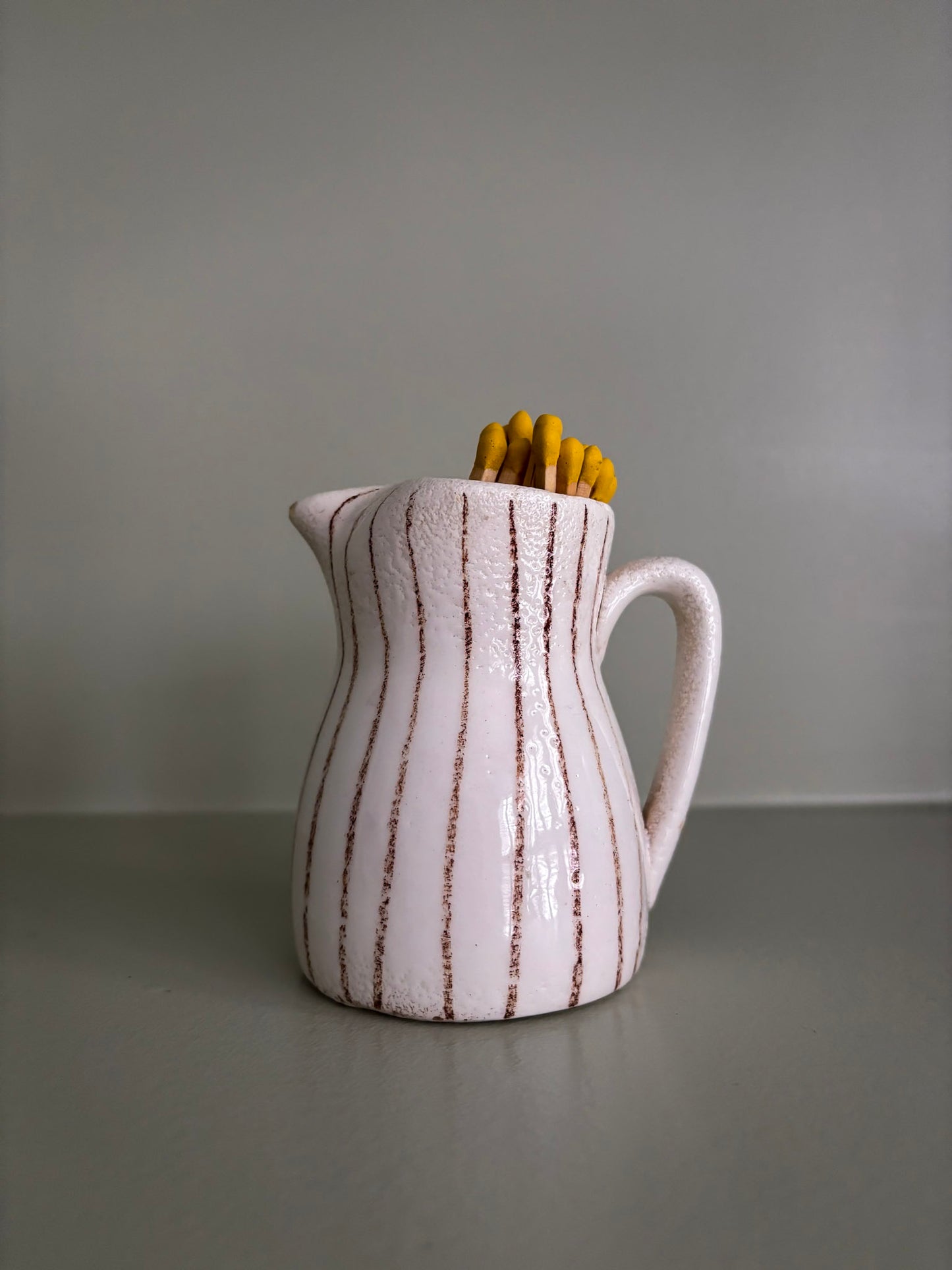 Striped Ceramic Mini Jug Matchstick Holder